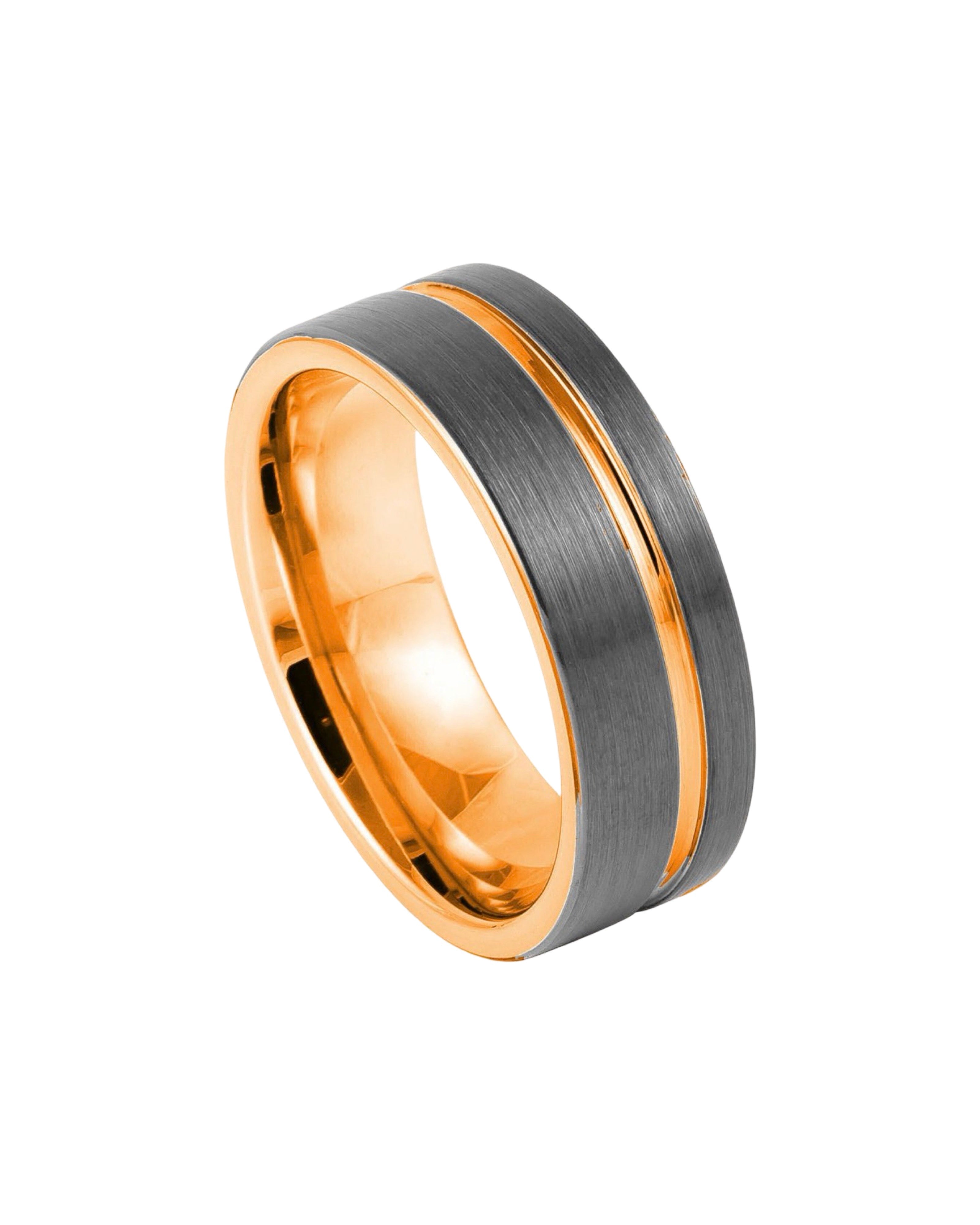 Gun Metal IP Plated with Off Center Rose Gold Plated Groove – 8mm