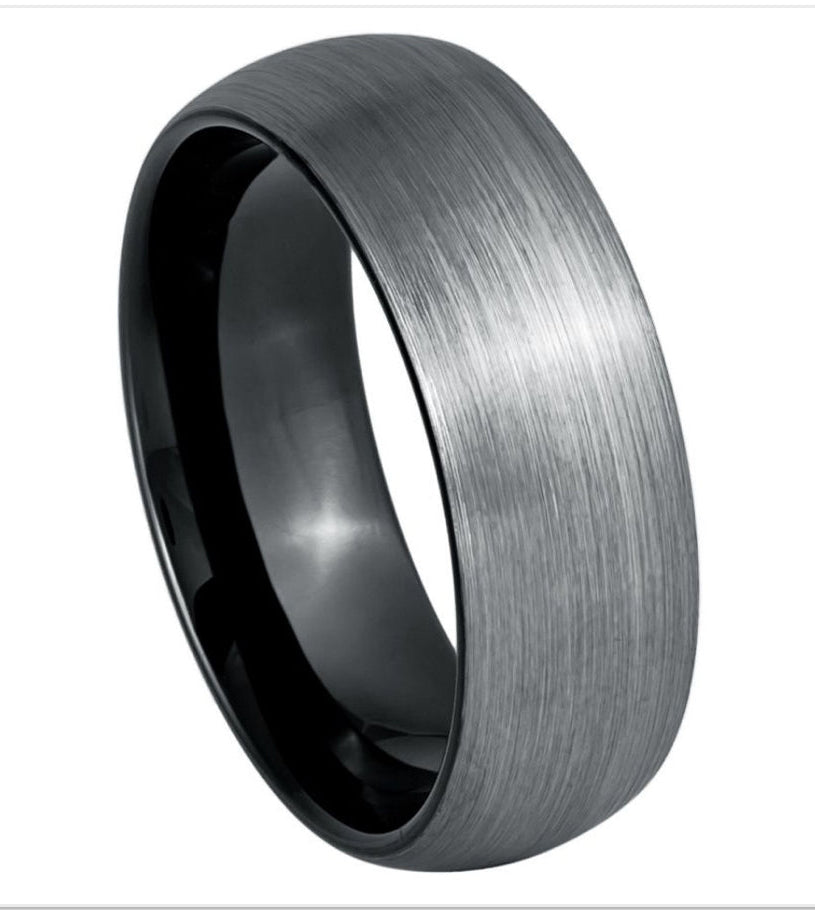Tungsten Ring Black & Gun Metal IP Plated Domed Brushed Finish– 8mm
