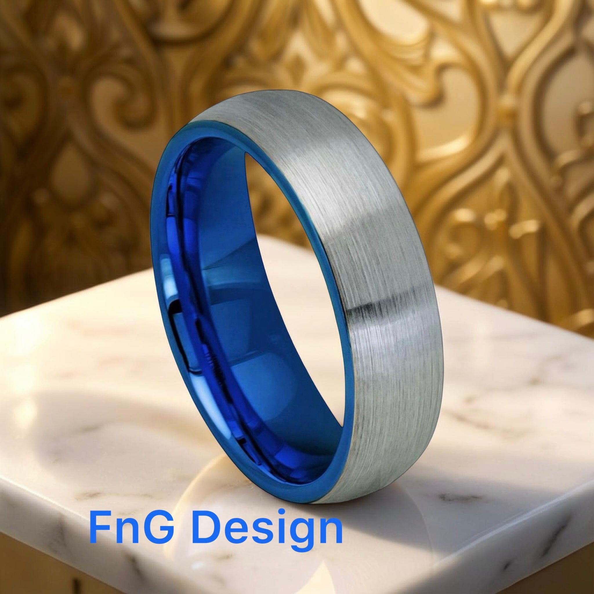 Domed Blue IP Plated Inside & Gun Metal Brushed Center – 6mm