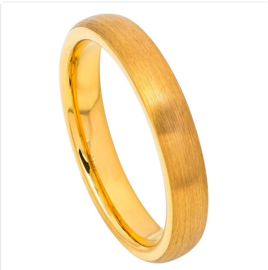 Tungsten Carbide Yellow Gold 4mm IP Plated Brushed Domed Ring