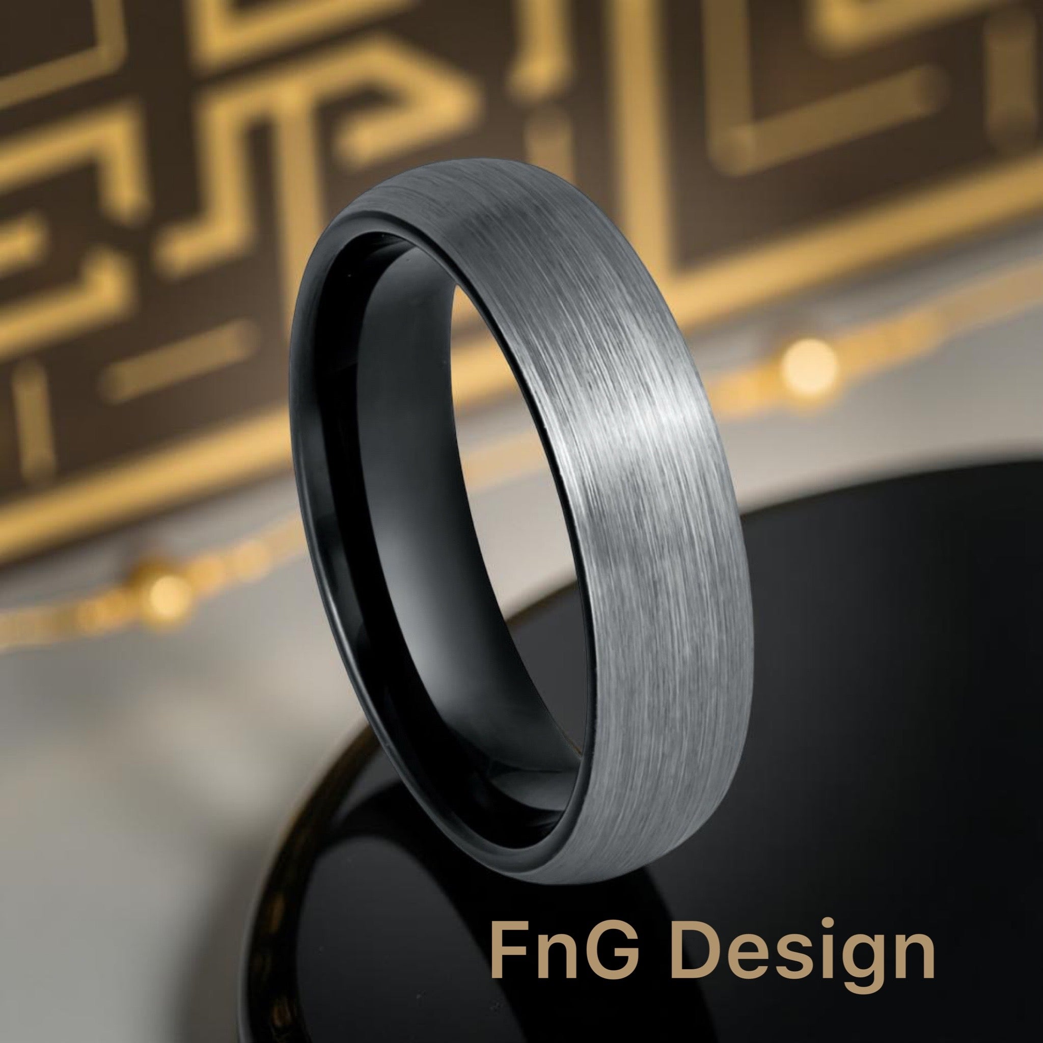 Tungsten Ring Black & Gun Metal IP Plated Domed Brushed – 6mm