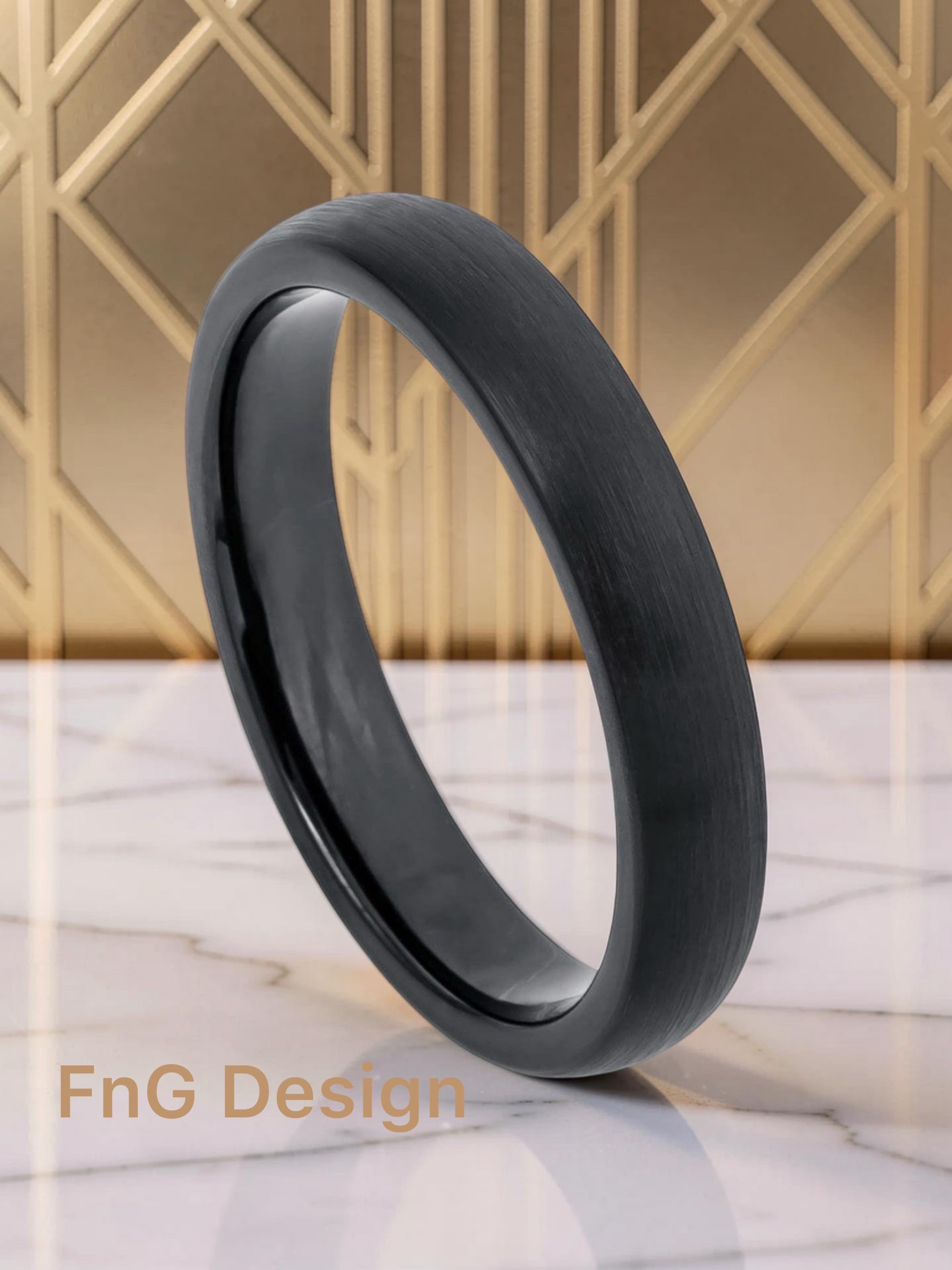 Tungsten Ring Brushed Black IP Plated Classic Domed Band – 4mm