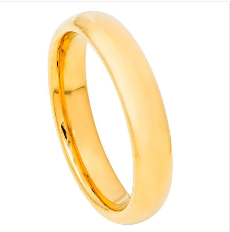 Tungsten Carbide Yellow Gold 4mm IP Plated High Polished Domed Ring