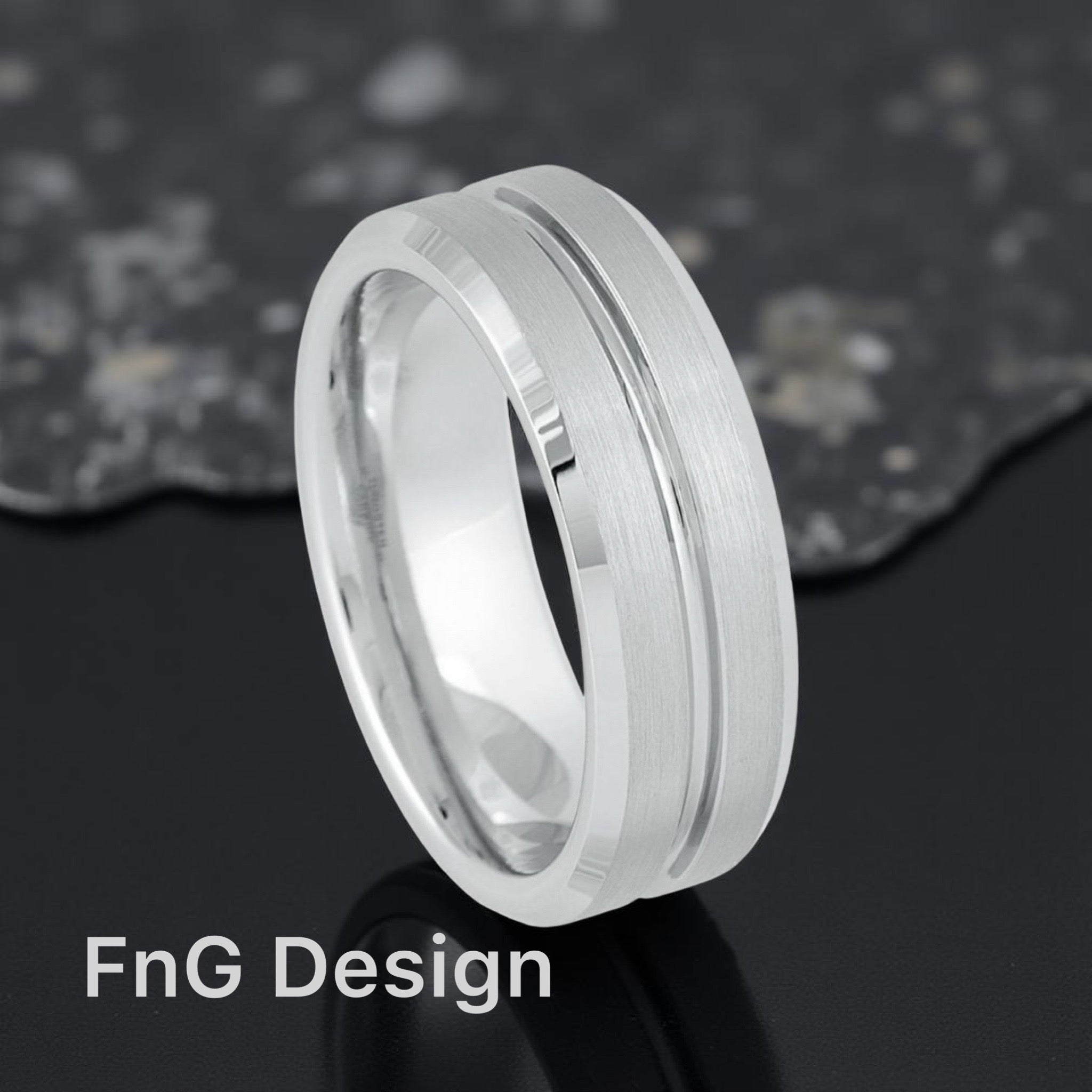 White Tungsten Carbide 8mm ion Plating hi-Polished Bevel Flat And Grooved Brushed Finish Ring
