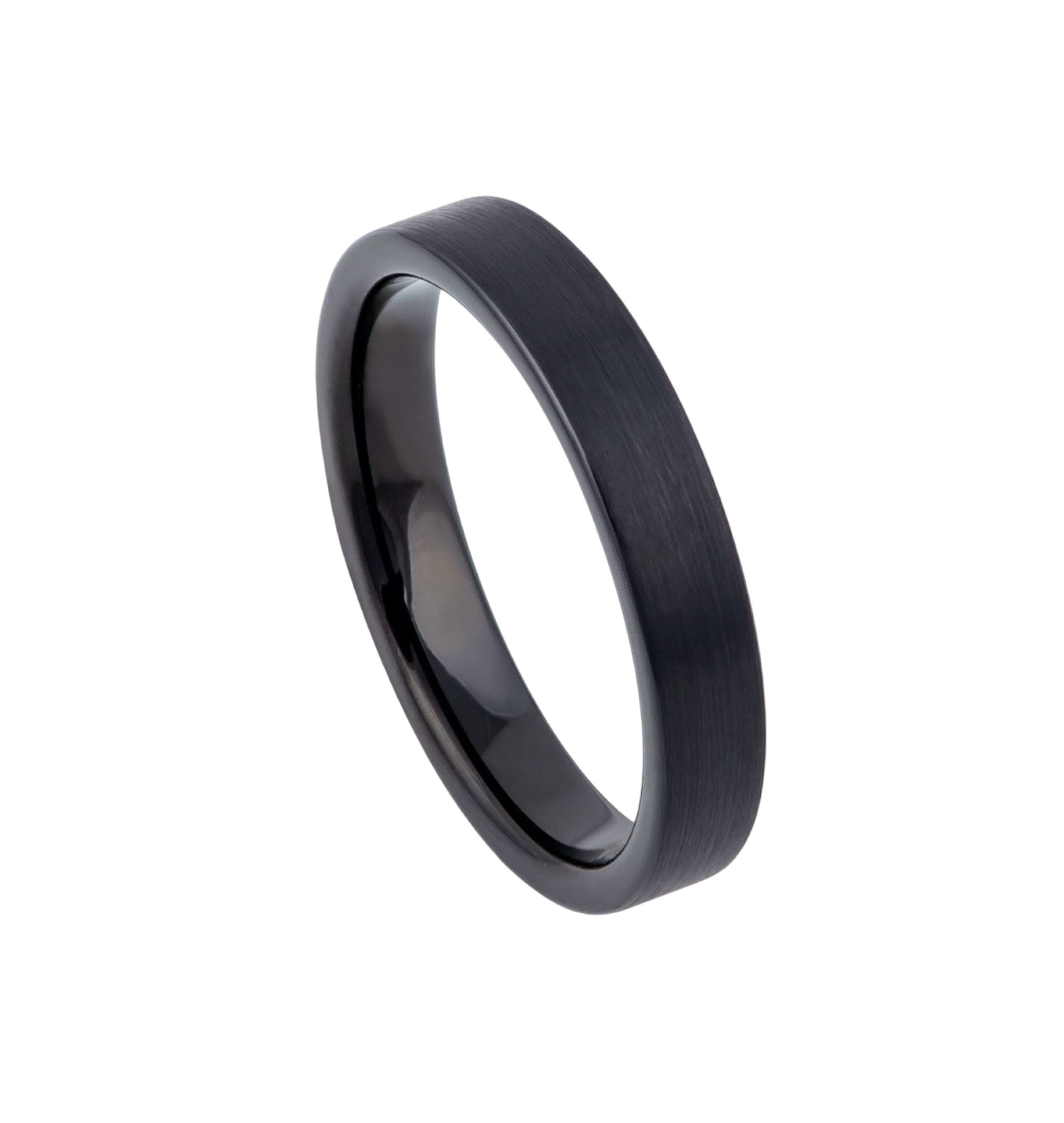 Tungsten Ring Black IP Plated Brushed Pipe Cut Band – 4mm