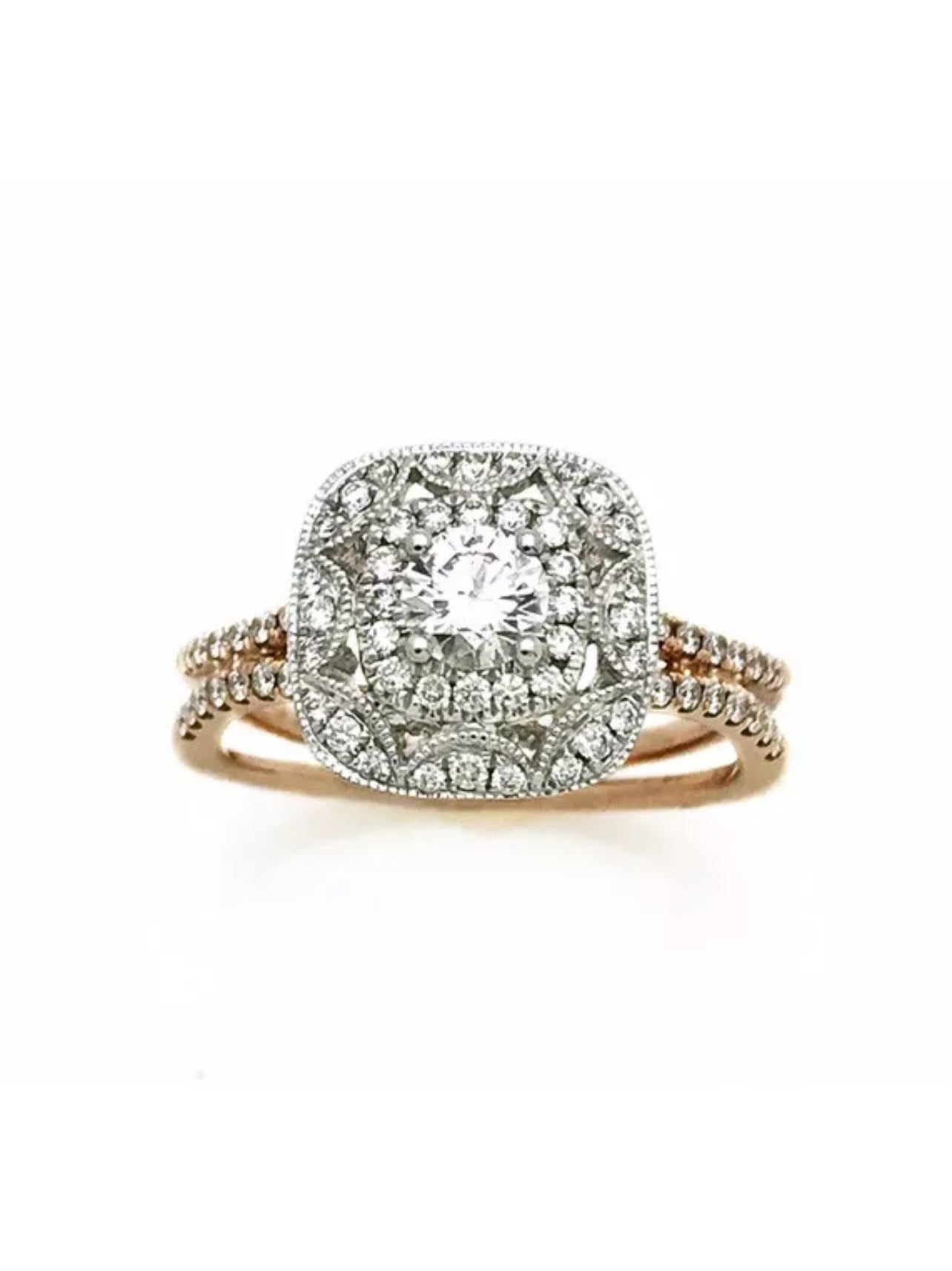 0.32 Cts. Dia (Ctr)/ 0.58 Cts. Dia VS2 14K White & Rose Gold Engagement Ring