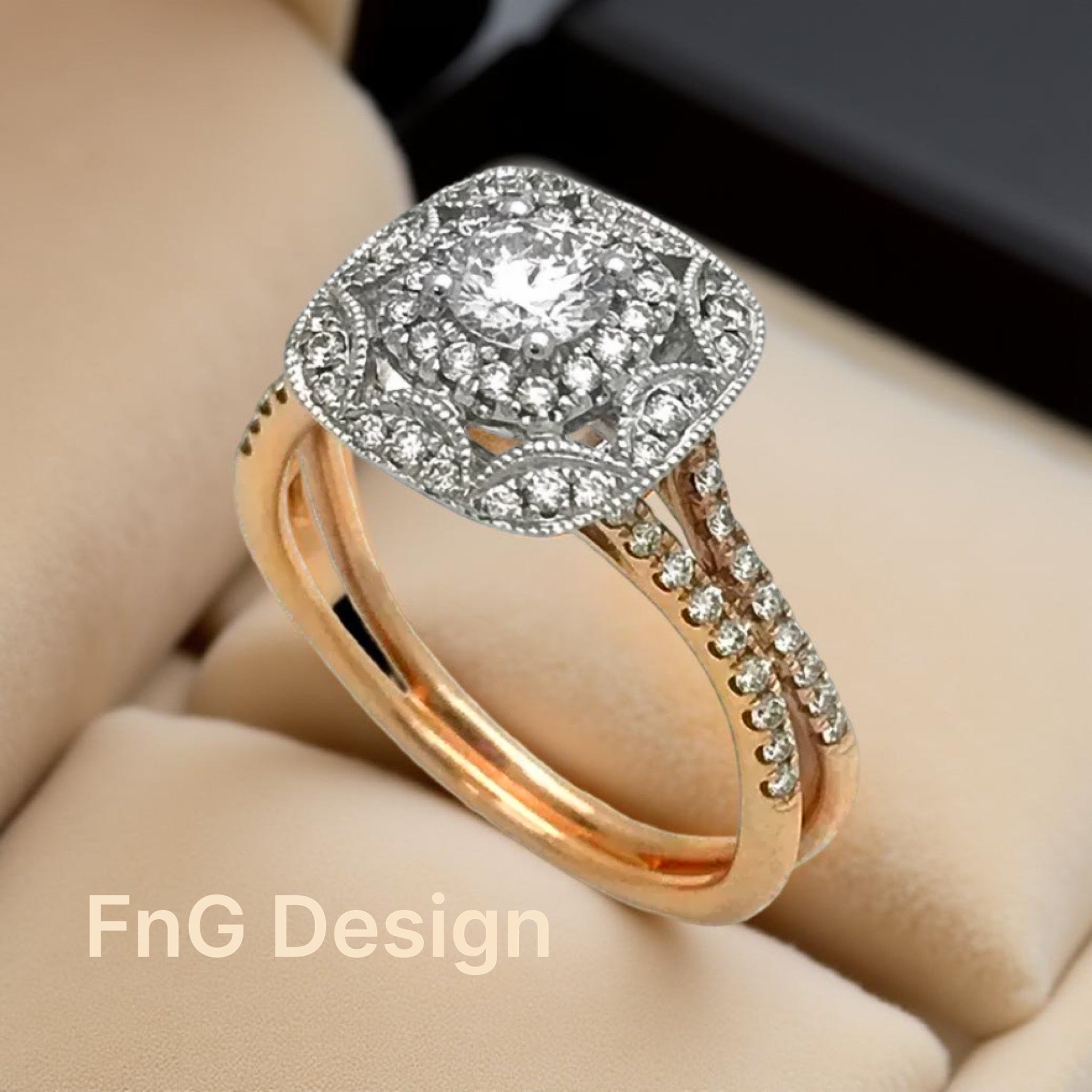 0.32 Cts. Dia (Ctr)/ 0.58 Cts. Dia VS2 14K White & Rose Gold Engagement Ring
