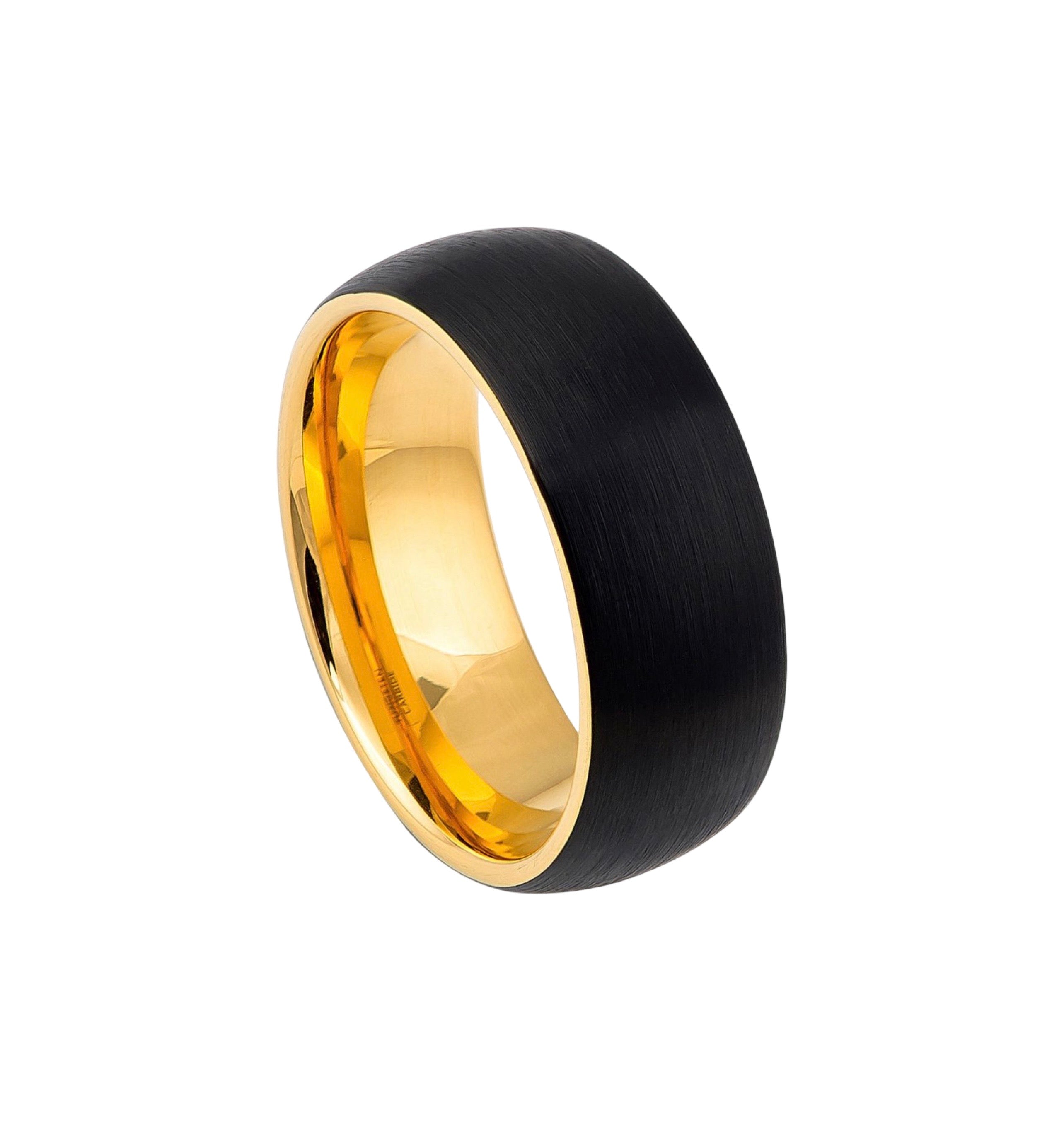 Tungsten Ring Two-tone Yellow IP & Brushed Black IP Plated Dome – 8mm