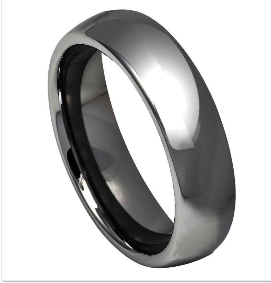 Tungsten Ring High Polished Shiny Dark Gray IP Plated Classic Domed Ring – 6mm