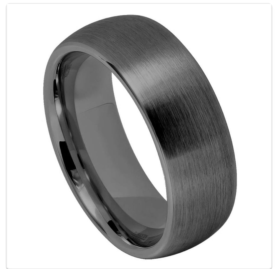 Tungsten Ring Gun Metal IP Plated Domed Brushed – 8mm