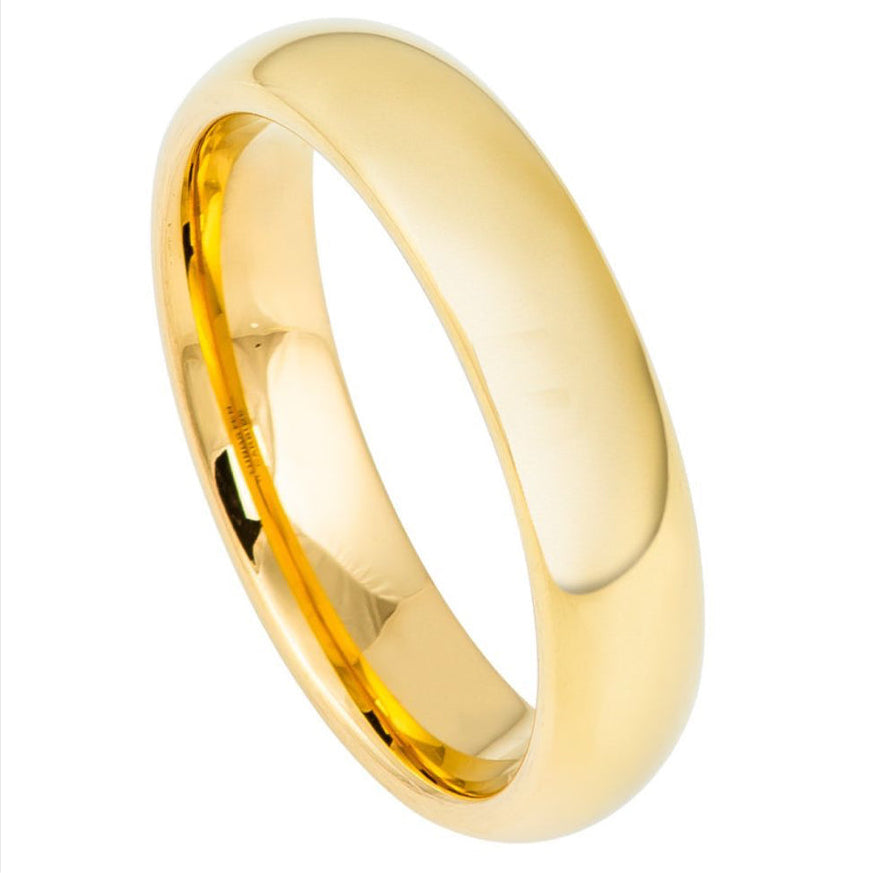 Tungsten Carbide Yellow Gold 5mm IP Plated High Polished Domed Ring