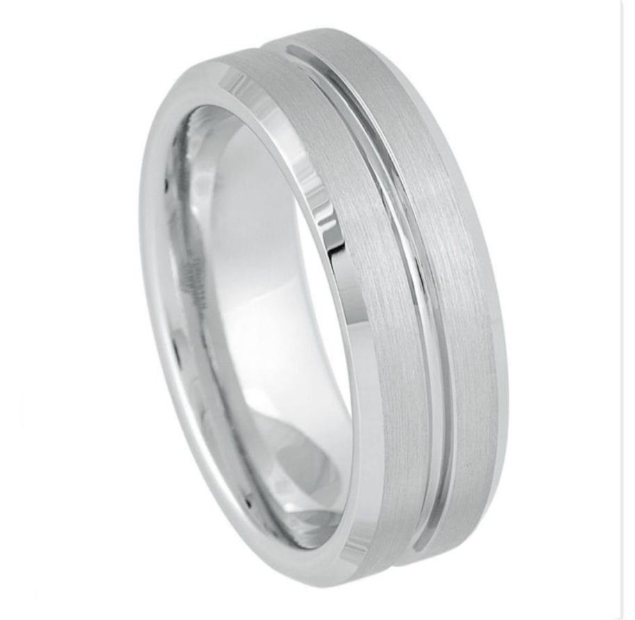 White Tungsten Carbide 8mm ion Plating hi-Polished Bevel Flat And Grooved Brushed Finish Ring