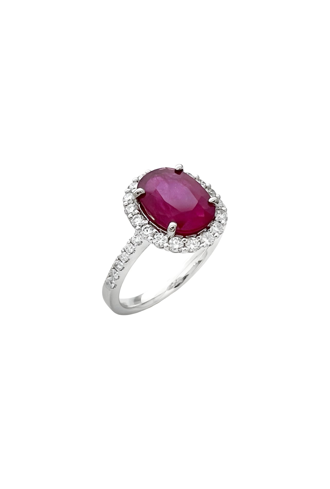 2.12 Carats Myanmar (formerly Burma) Ruby (Certified) & 0.59 Carats Diamonds VS2 Set In 18K White Gold Ring