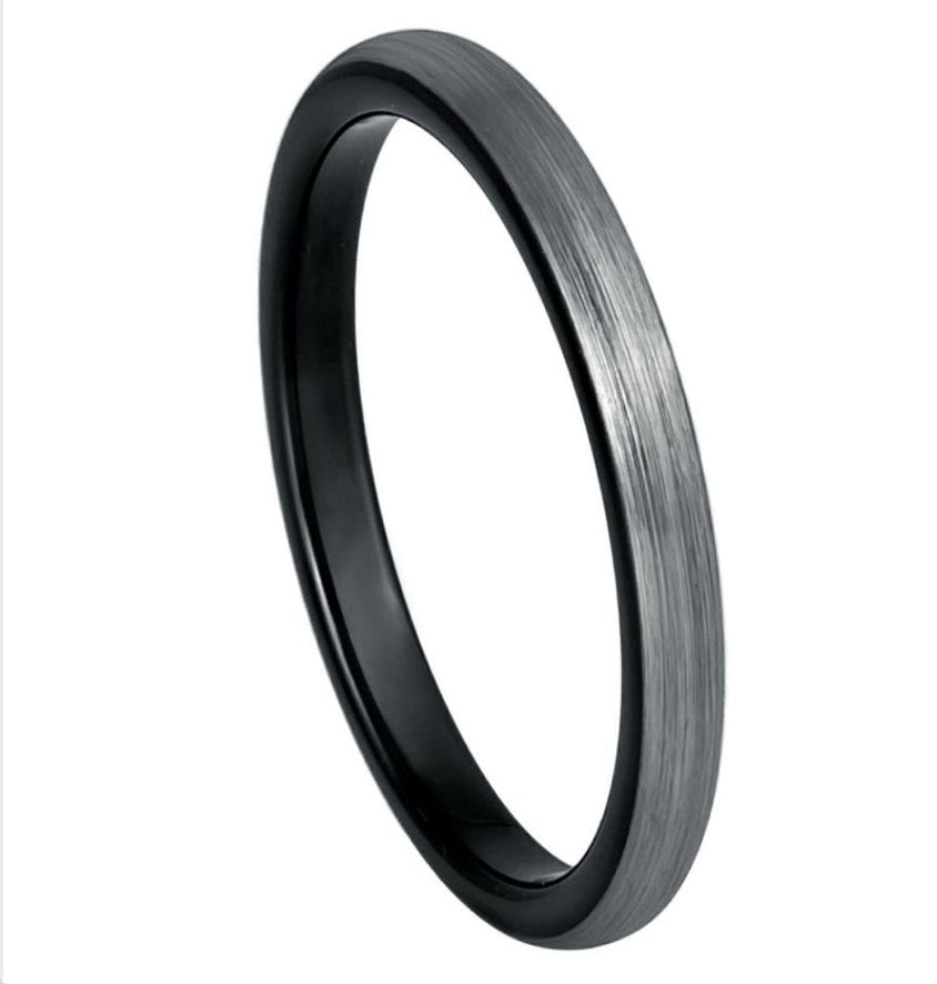 Tungsten Ring Black & Gun Metal IP Plated Domed Brushed – 2mm