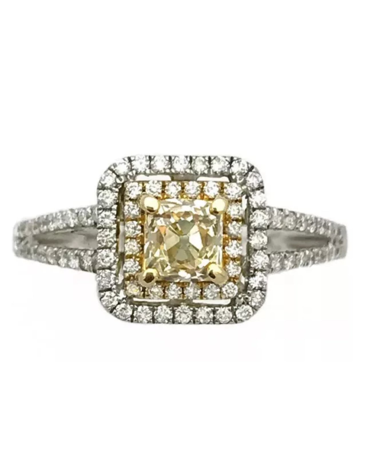 1.10 TCW (Ctr 0.51Ct)Natural Lt. Yellow Dia SI / White Dia 14K Wh/Yel Gold Ring
