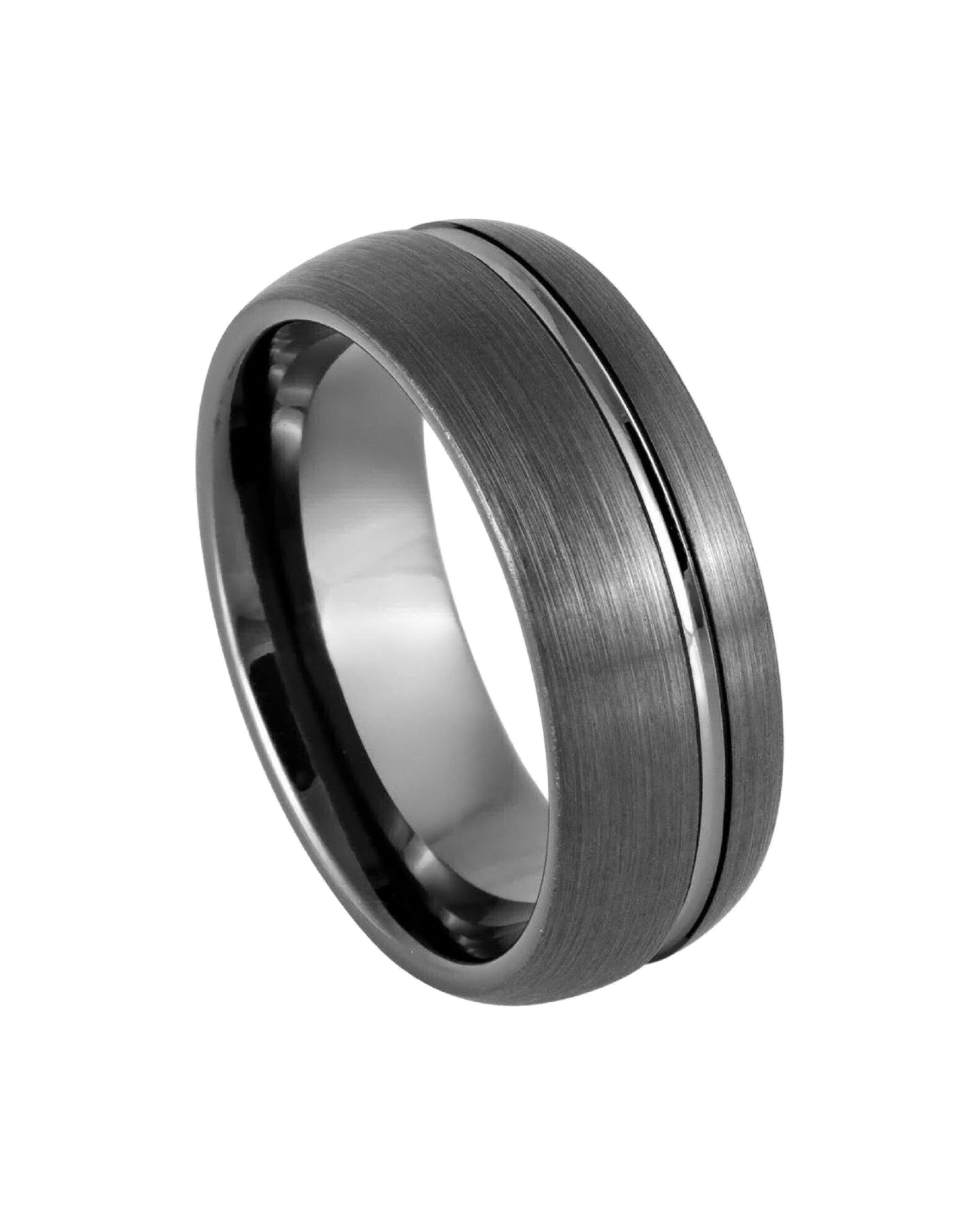 Gun Metal IP Plated Domed Brushed Off-center Groove – 8mm