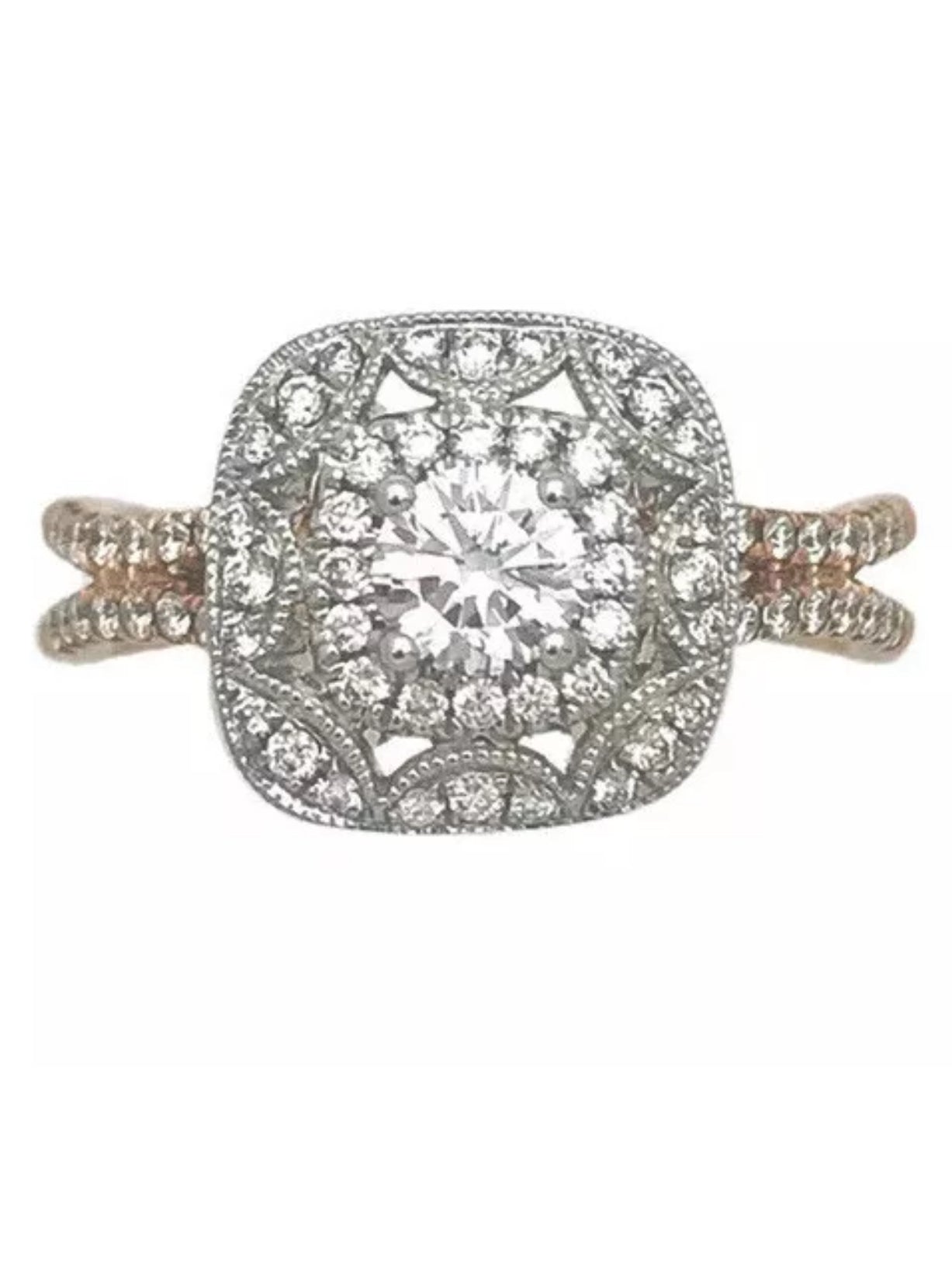 0.32 Cts. Dia (Ctr)/ 0.58 Cts. Dia VS2 14K White & Rose Gold Engagement Ring