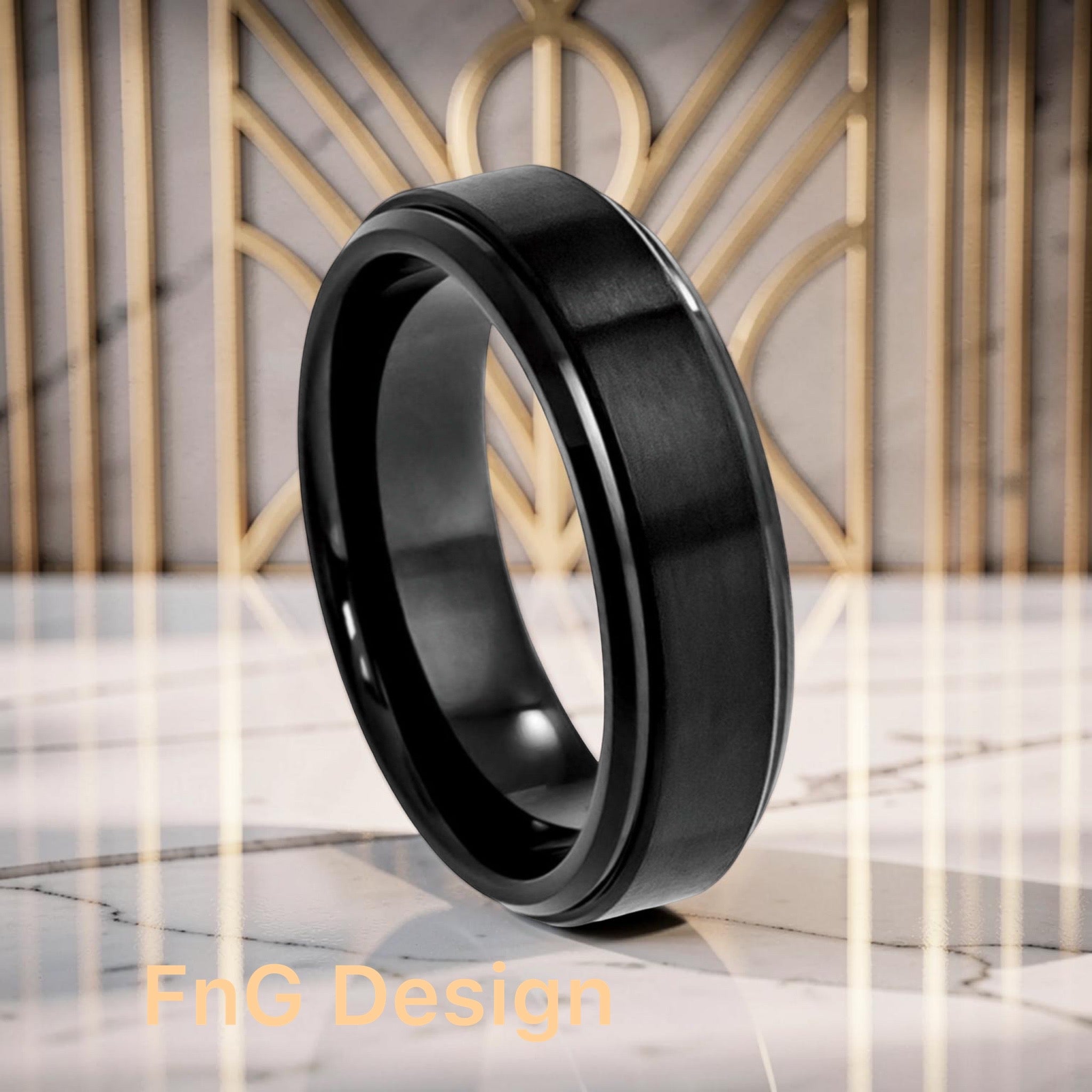 Tungsten Ring Flat Brushed Center with High Polished Stepped Edge – 6mm