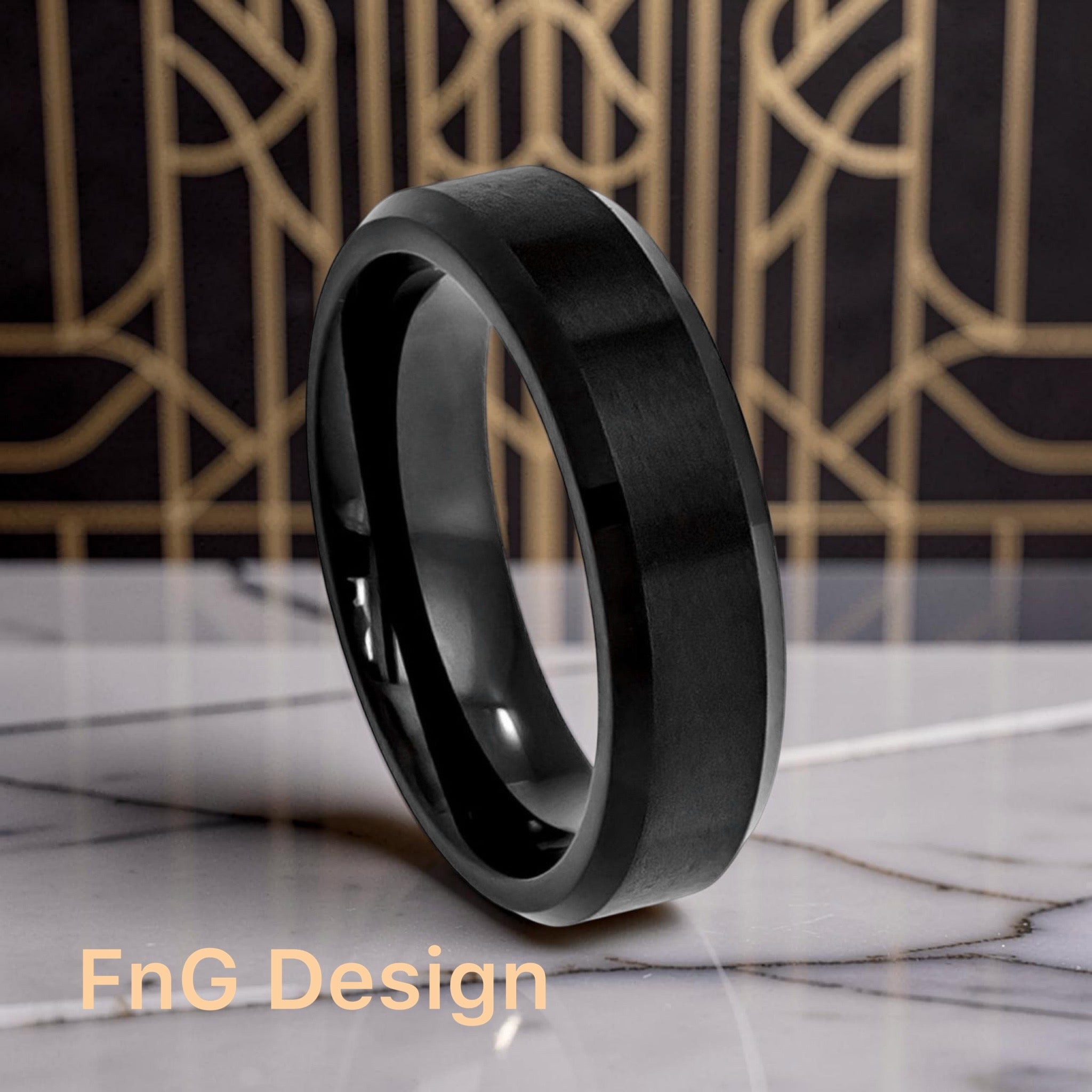 Tungsten Ring Flat Brushed Center High Polished Beveled Edge – 6mm