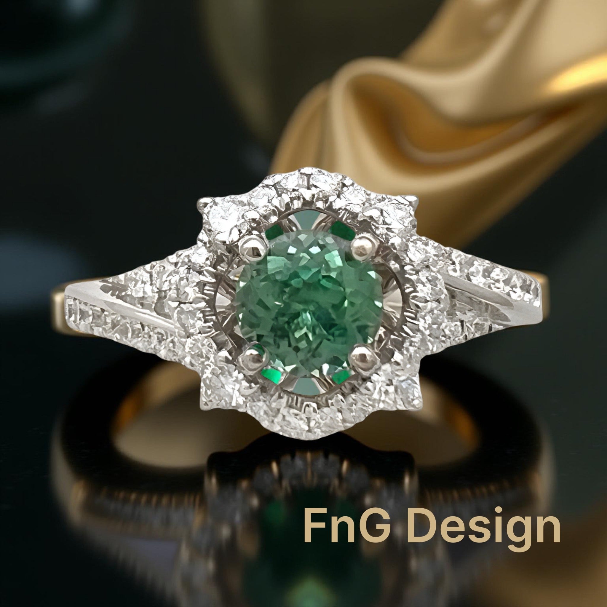 0.57 Carats Alexandrite Bluish-Green Color Change GIA (Certified) & 0.92 Carats Diamond VS2 Set In 14K White Gold Ring
