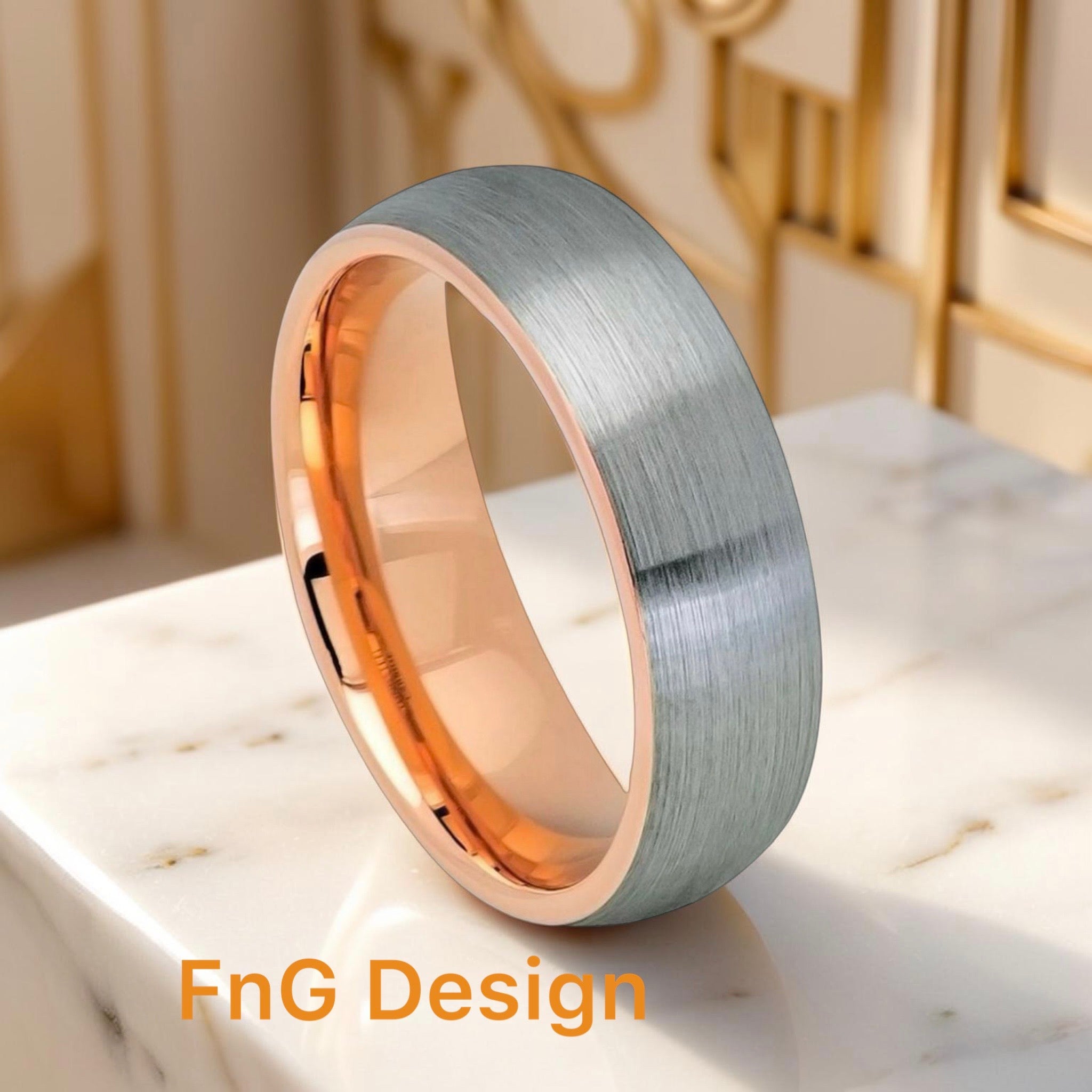 Domed Rose Gold IP Plated Inside & Gun Metal Brushed Center – 6mm