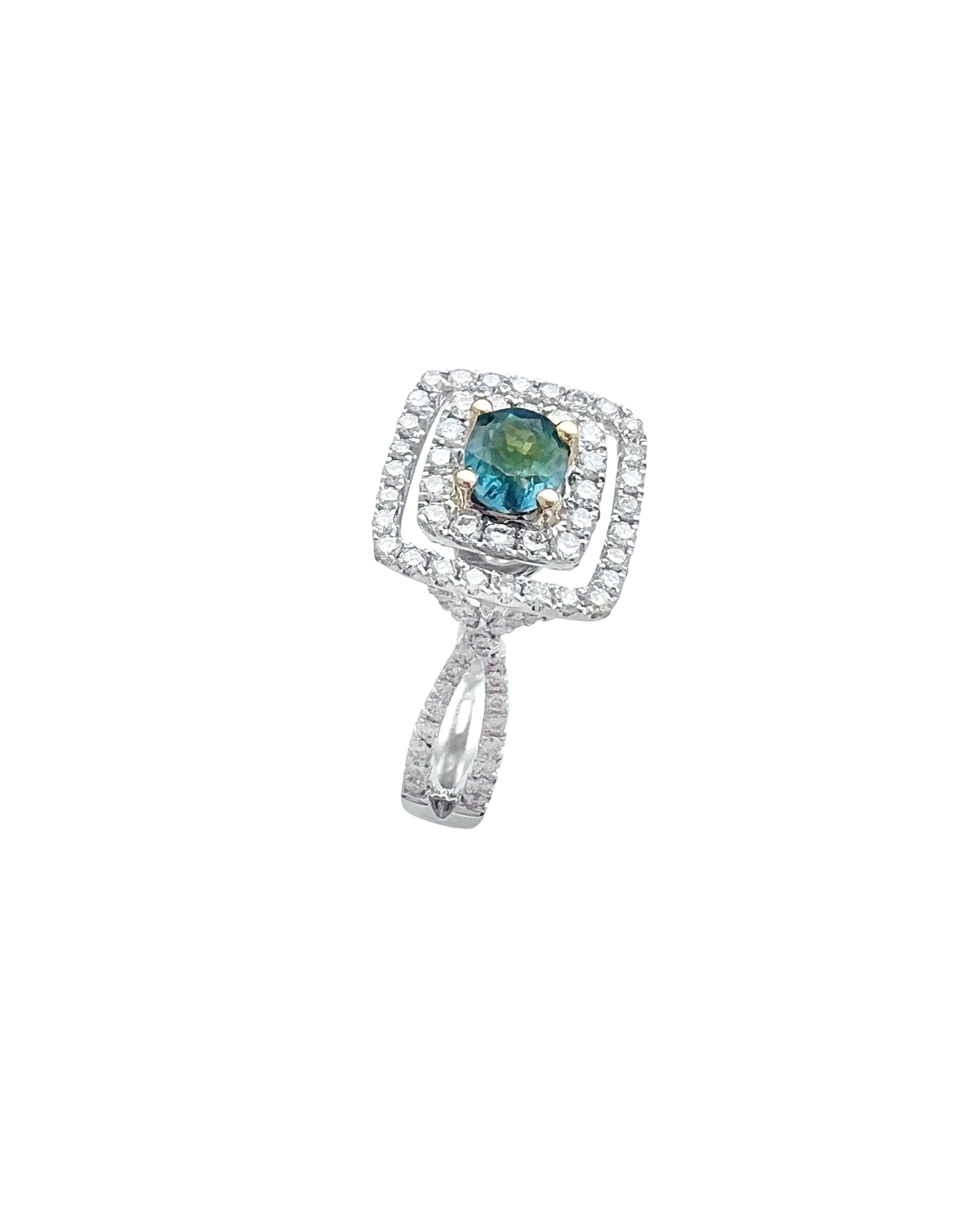 0.56 Carats Alexandrite GIA (Certified) & 0.92 Carats Diamonds VS2 Set In 18 Karat White-Yellow Gold Ring