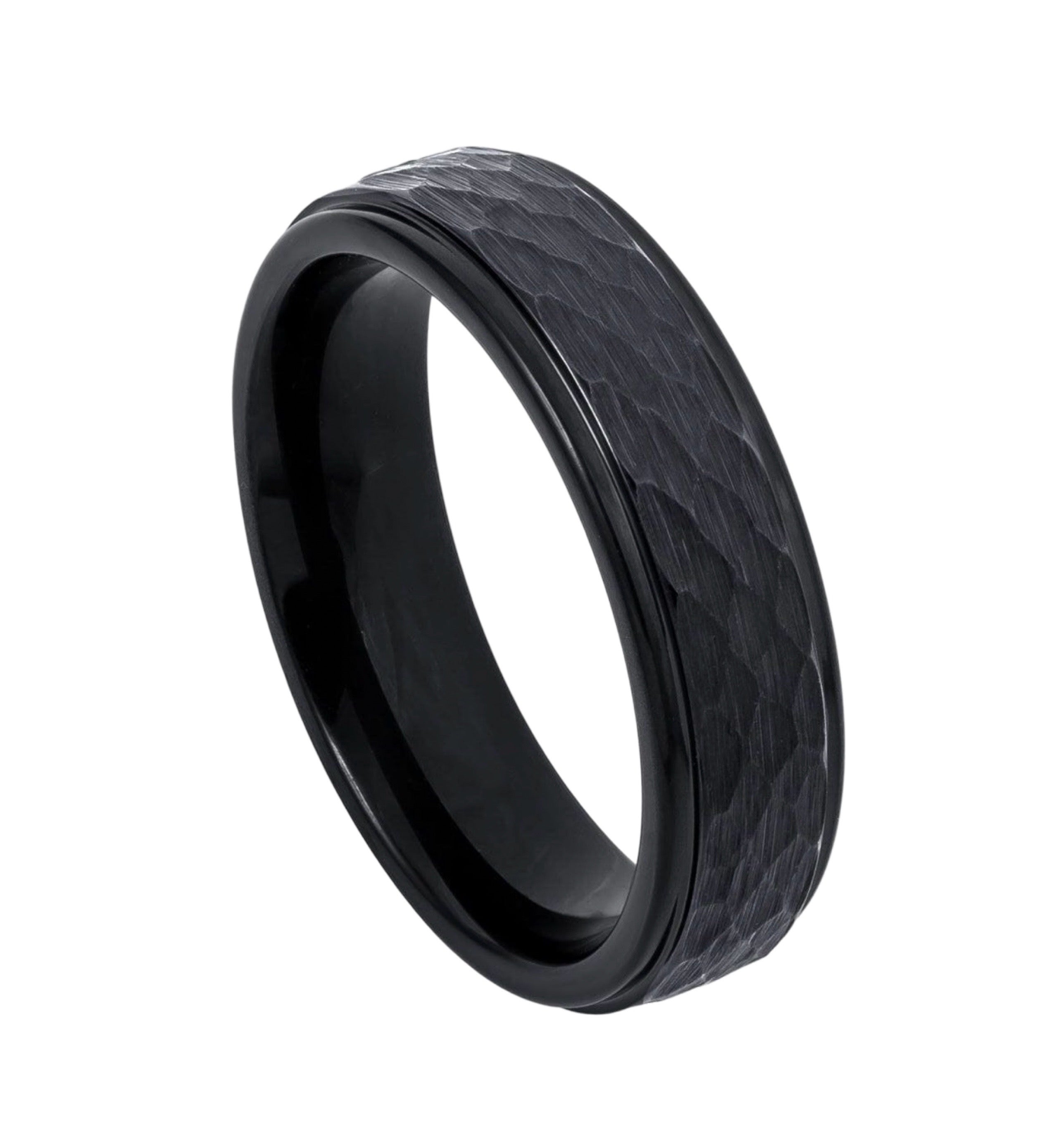 Tungsten Ring Black IP Plated Shiny Grooved Center Brushed Beveled Edge – 6mm