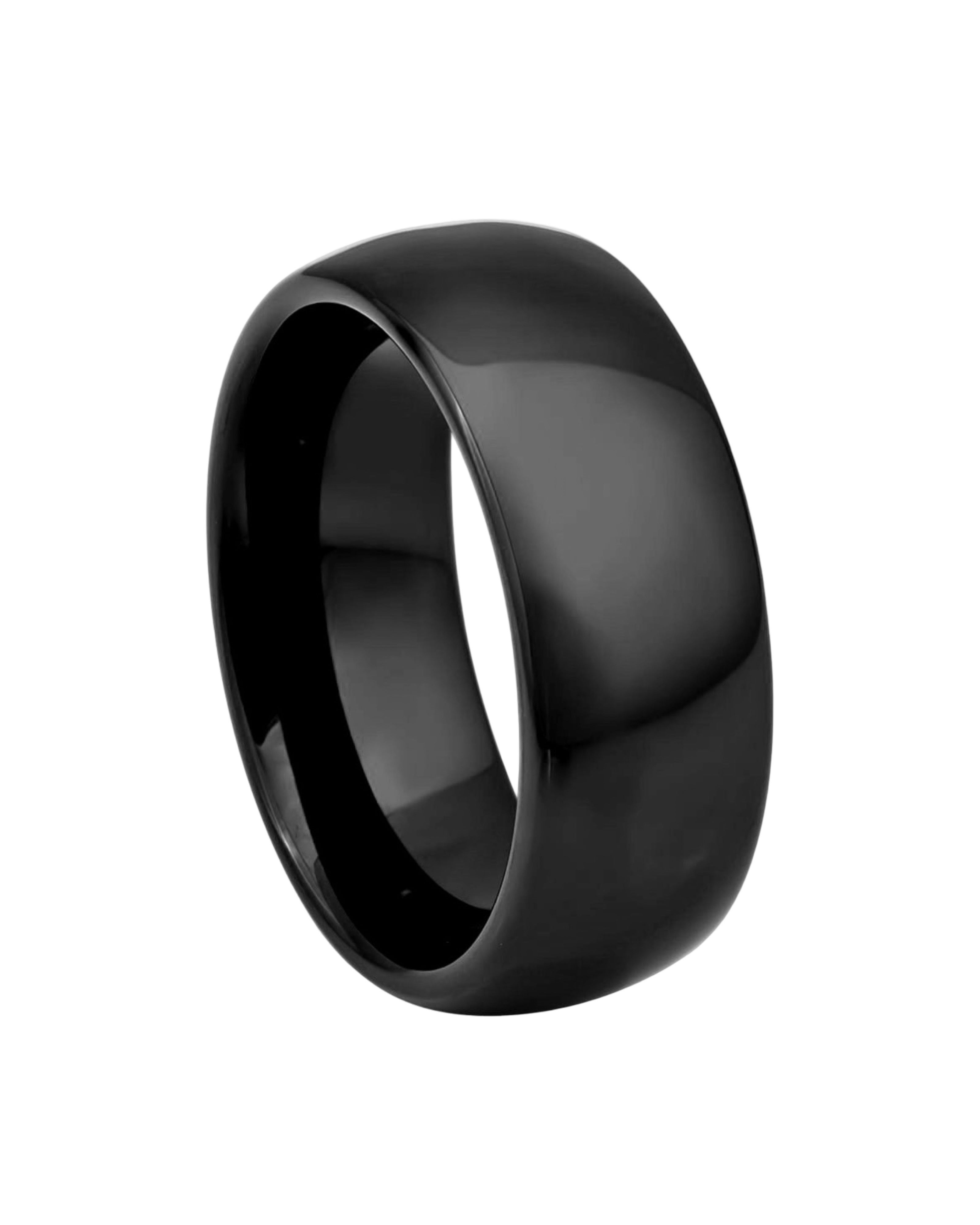 Tungsten Ring High Polished Shiny Black IP Plated Classic Domed Ring – 8mm
