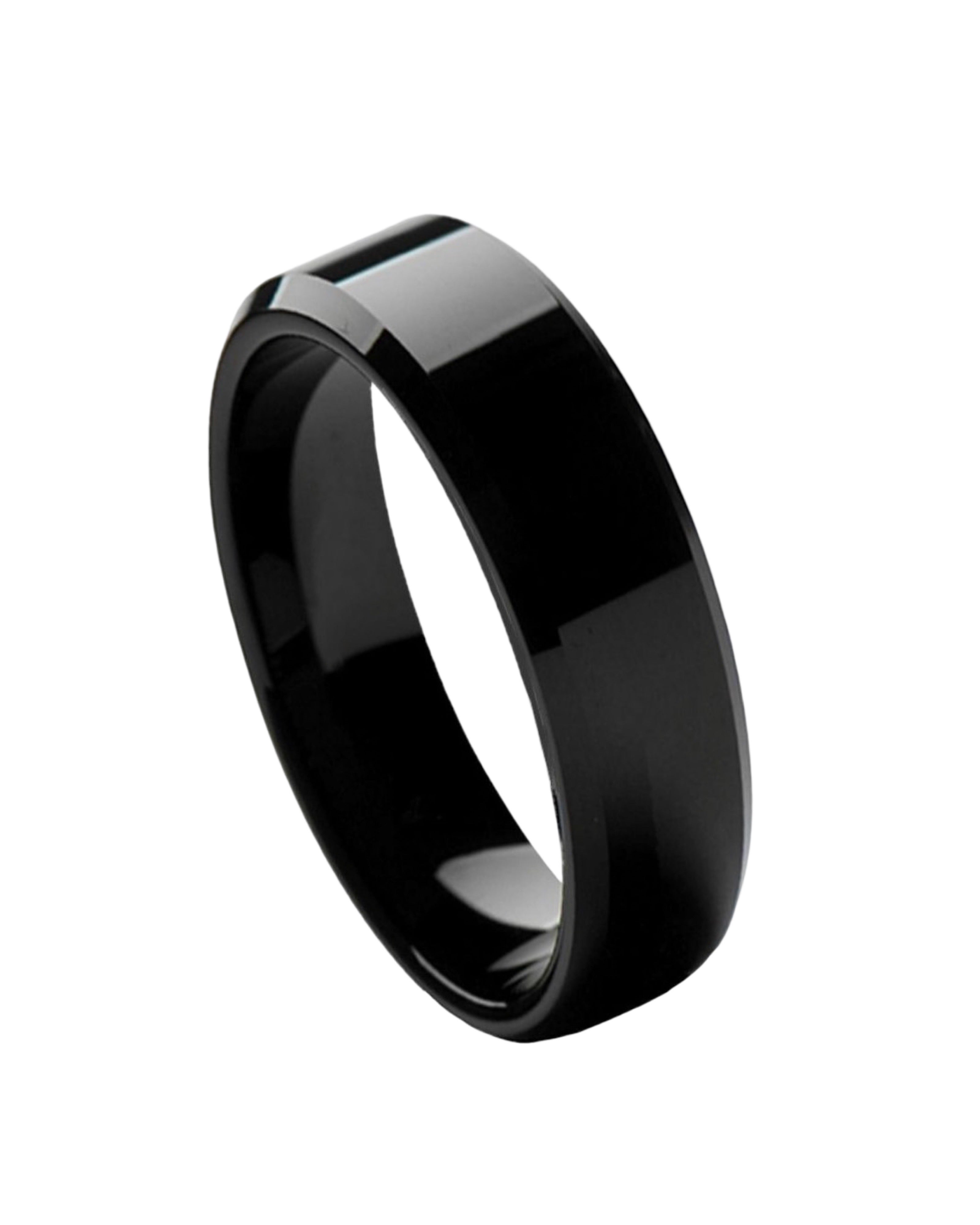 Tungsten Ring Flat High Polished Black IP Plated Beveled Edge – 6mm