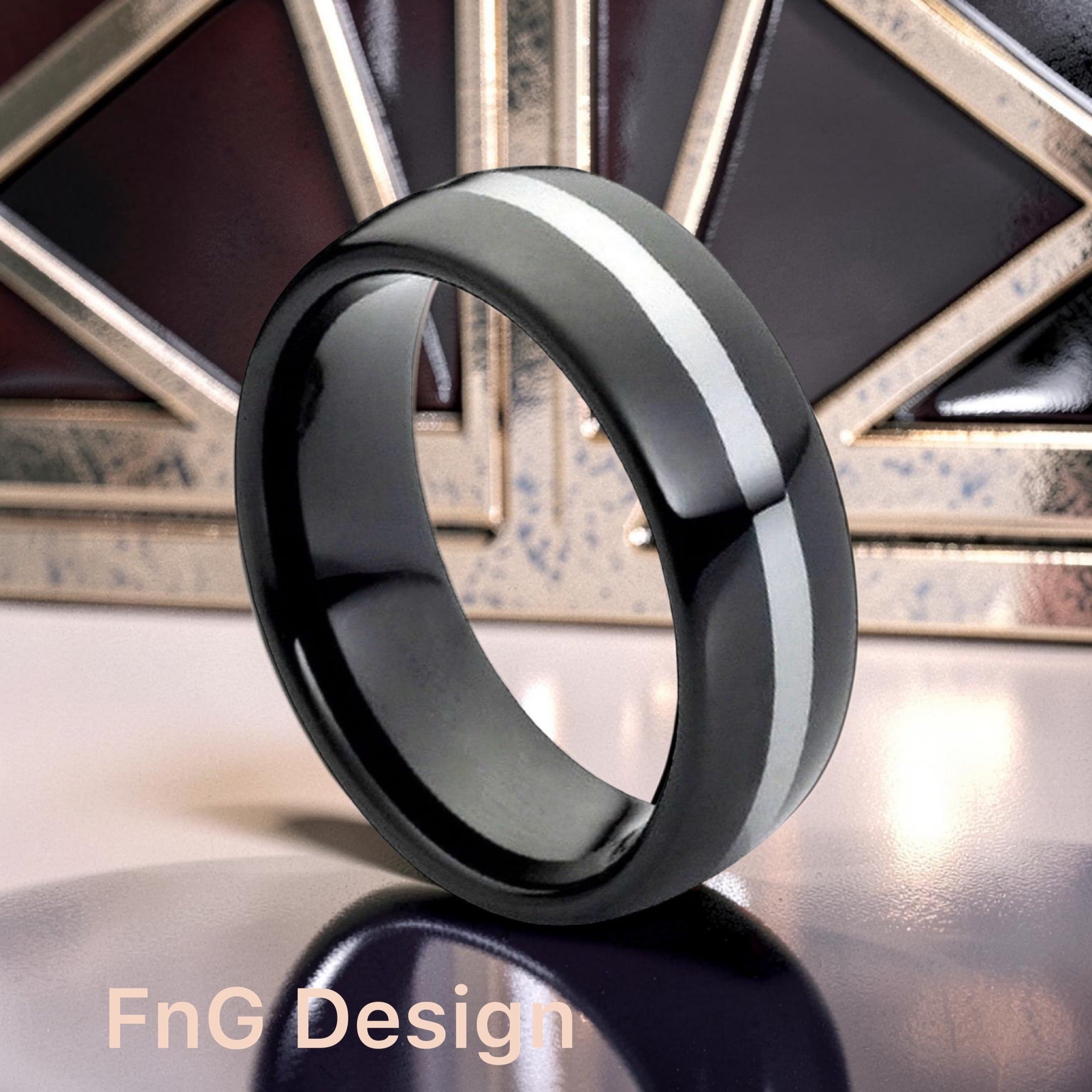 Tungsten Ring High Polished Black IP Plated Shiny Center Line – 8mm