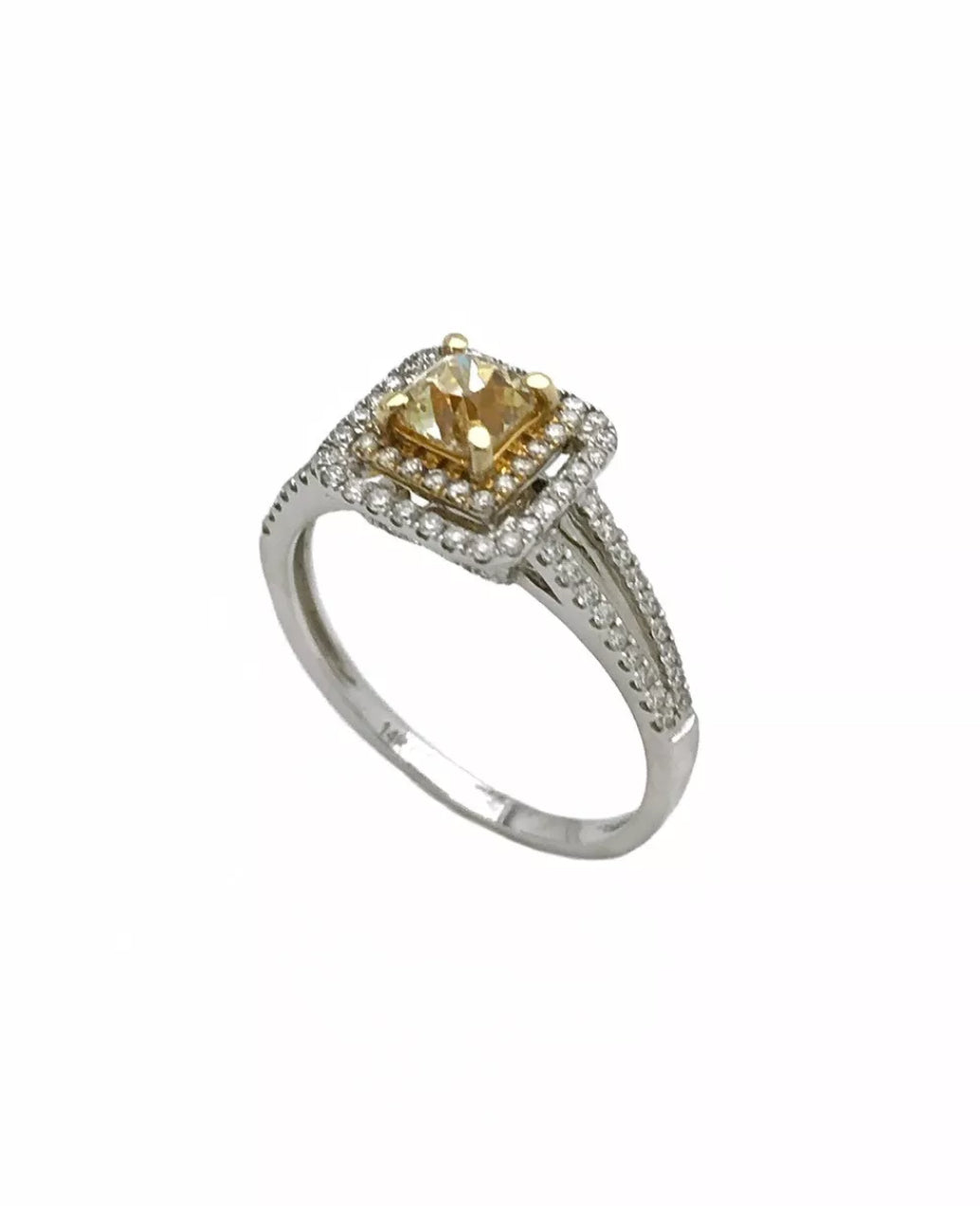 1.10 TCW (Ctr 0.51Ct)Natural Lt. Yellow Dia SI / White Dia 14K Wh/Yel Gold Ring
