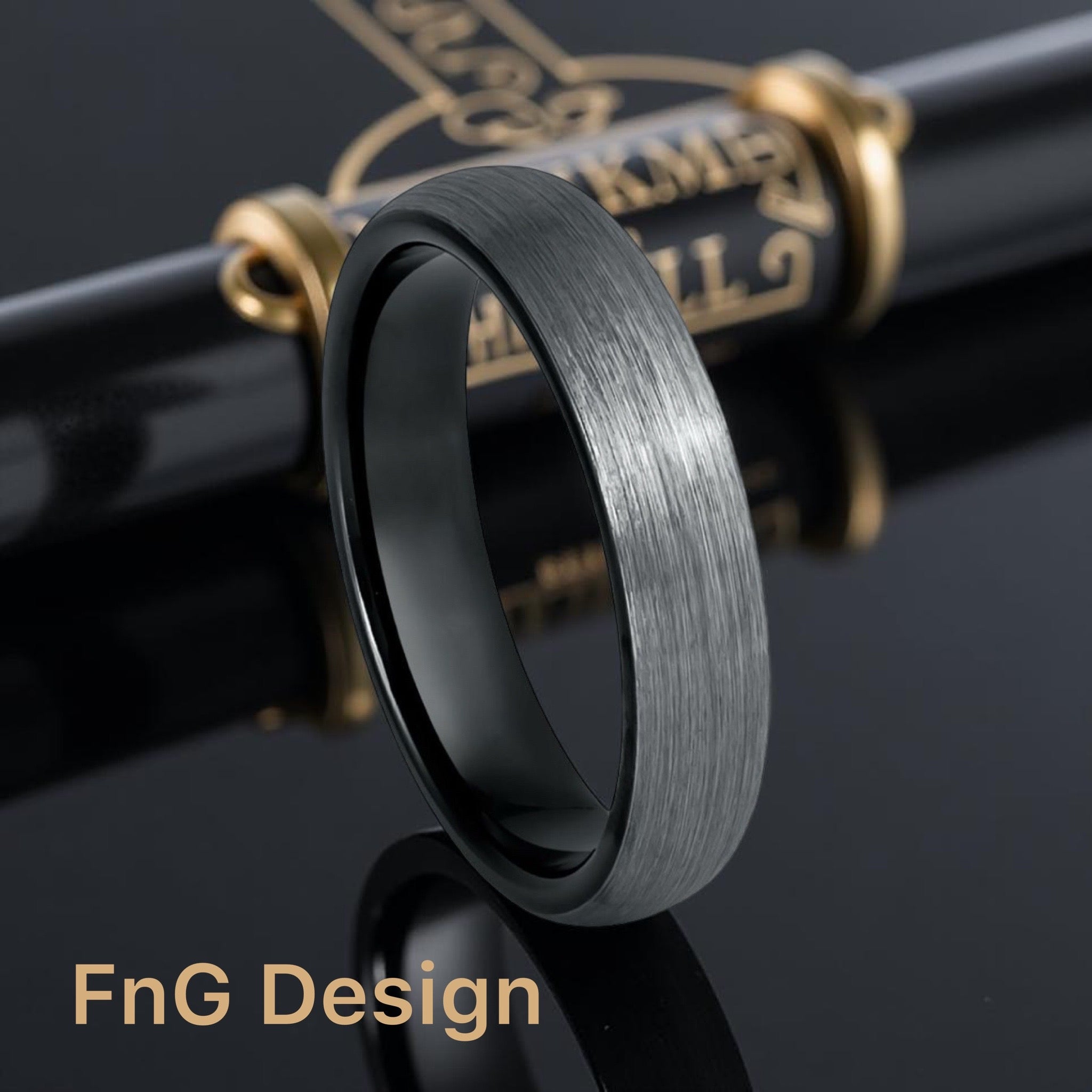 Tungsten Ring Black & Gun Metal IP Plated Domed Brushed – 4mm