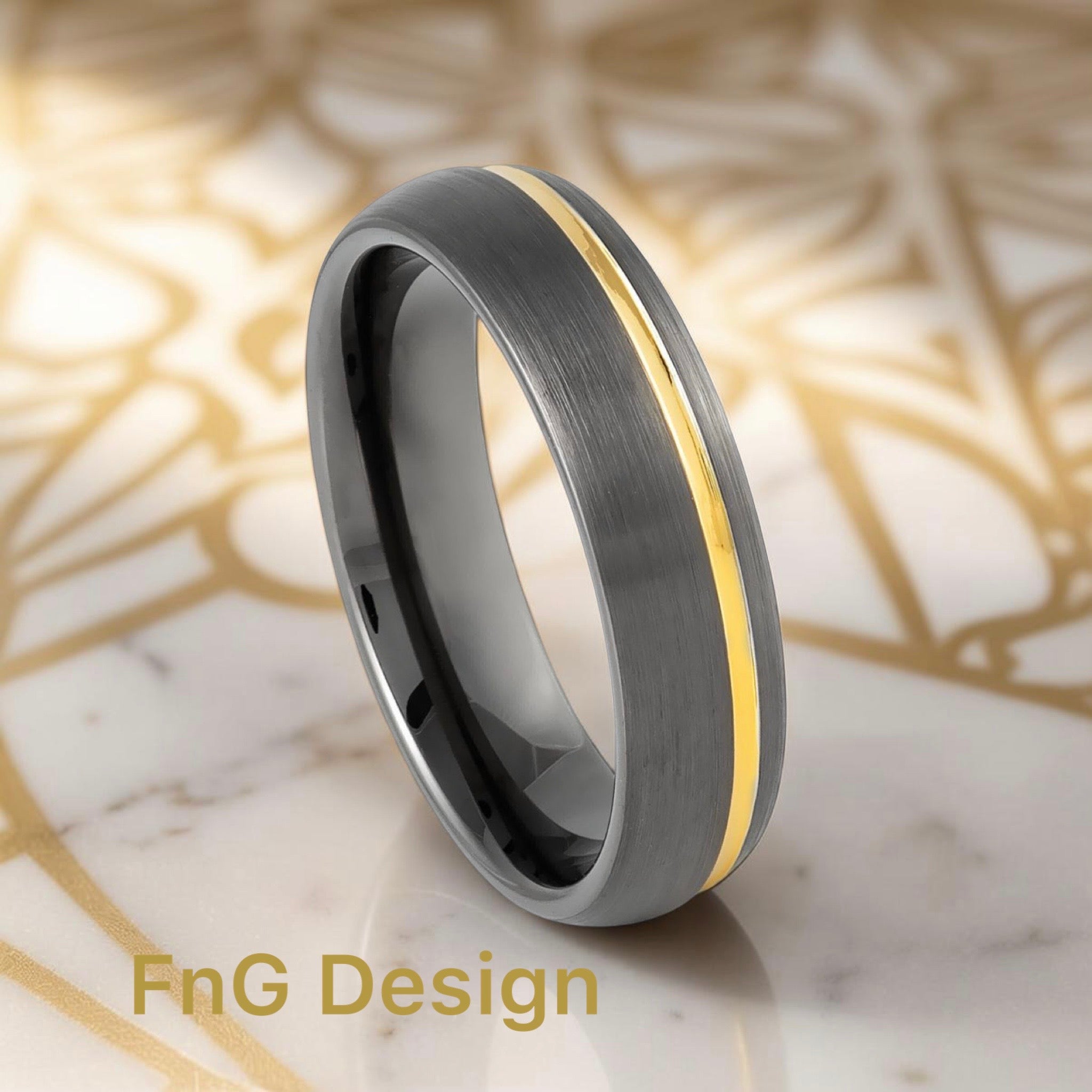 Gun Metal IP Plated Brushed Domed with Off Center Yellow IP Strip- 6mm