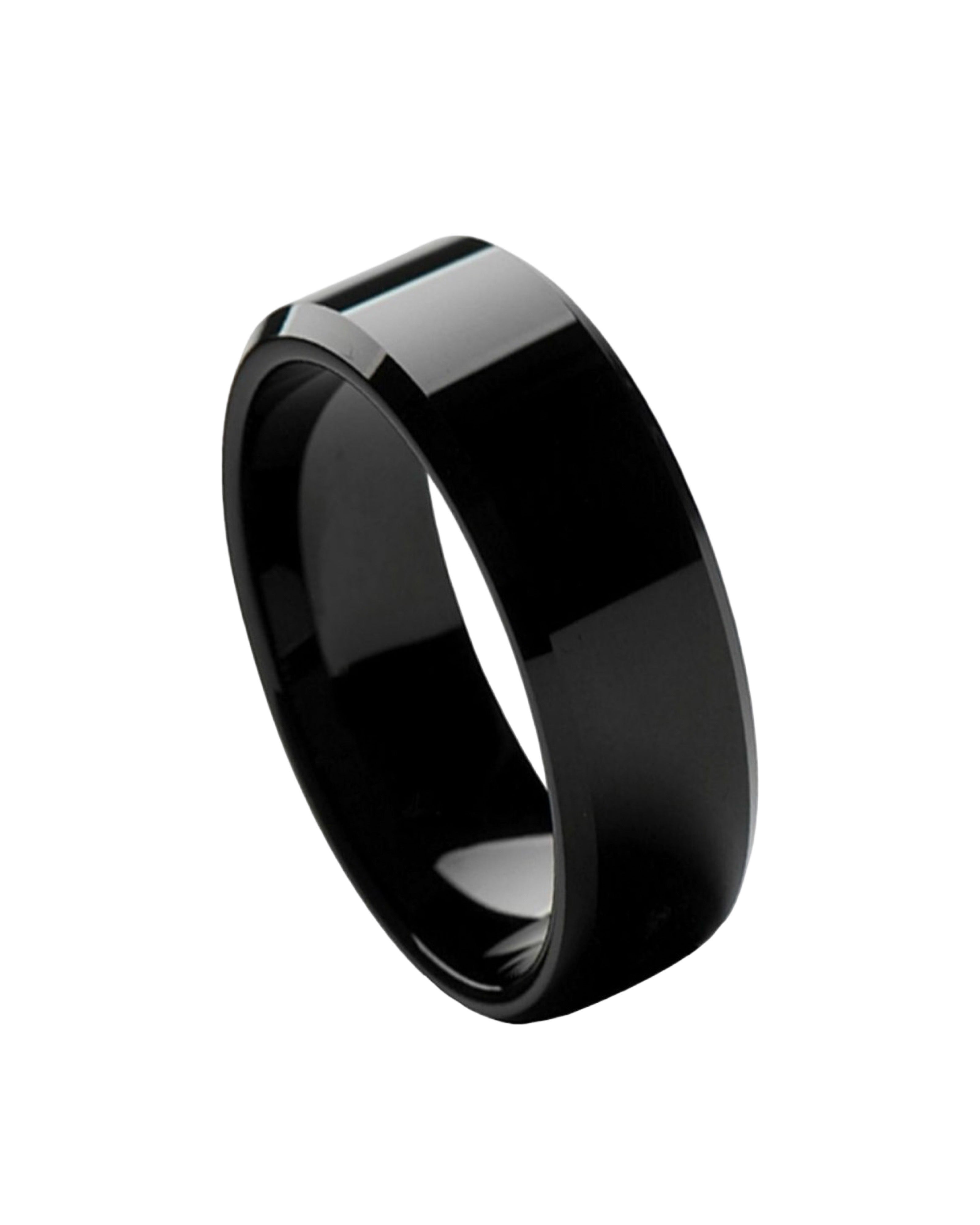 Tungsten Ring High Polished Black IP Plated Beveled Edge – 8mm