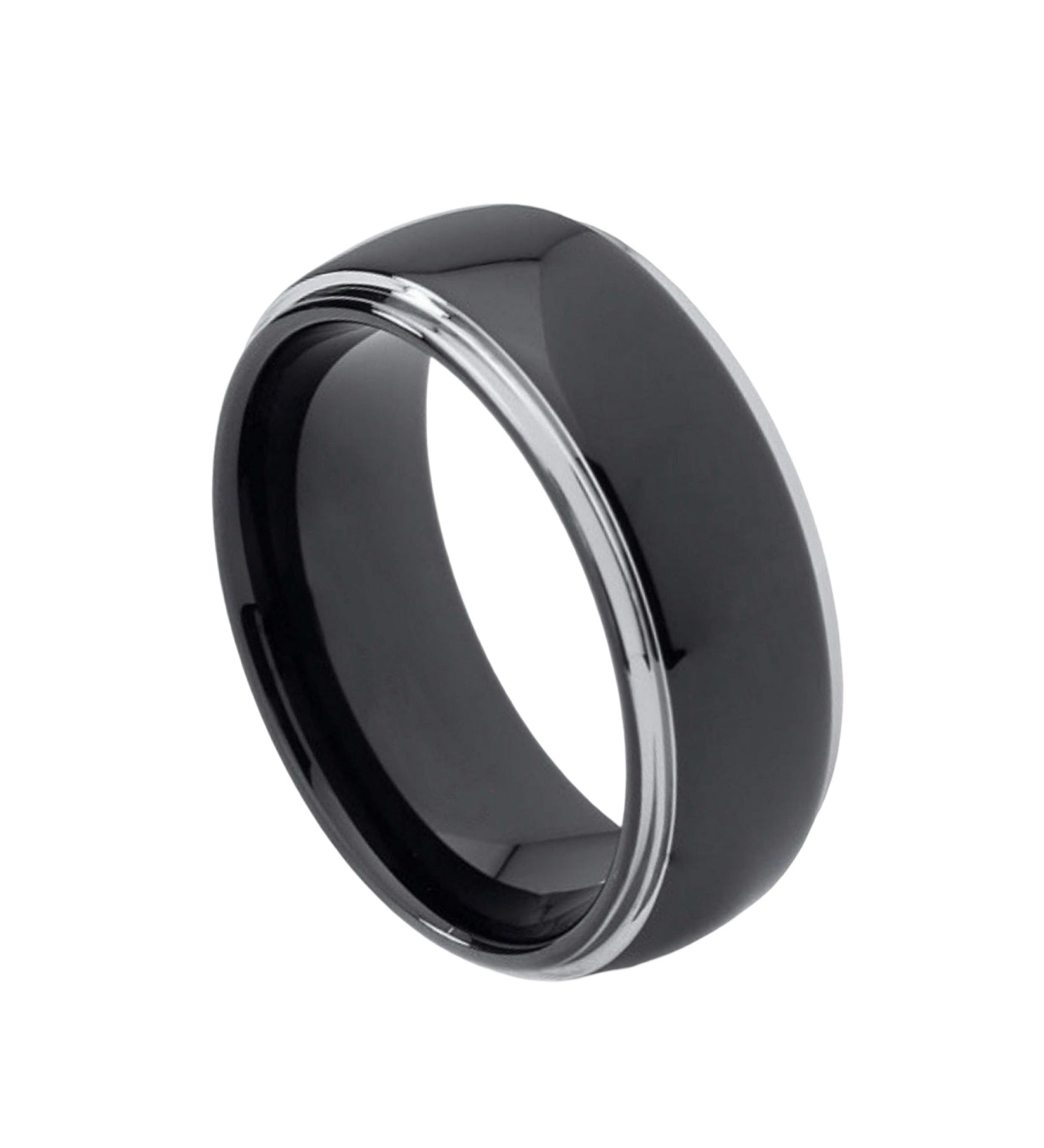Tungsten Ring Domed High Polished Black IP Plated Rounded Edge – 8mm