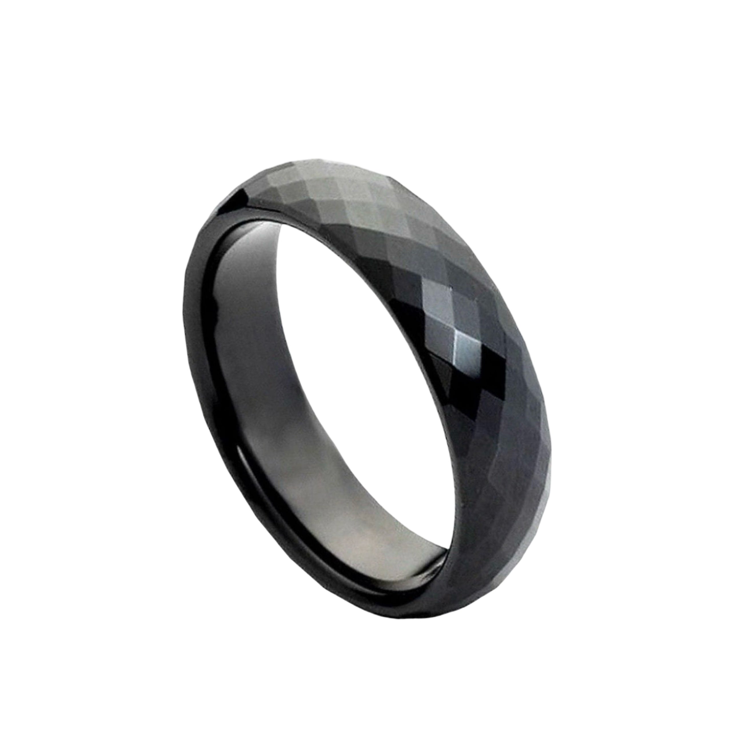 Tungsten Ring Black IP Faceted Ring – 6mm