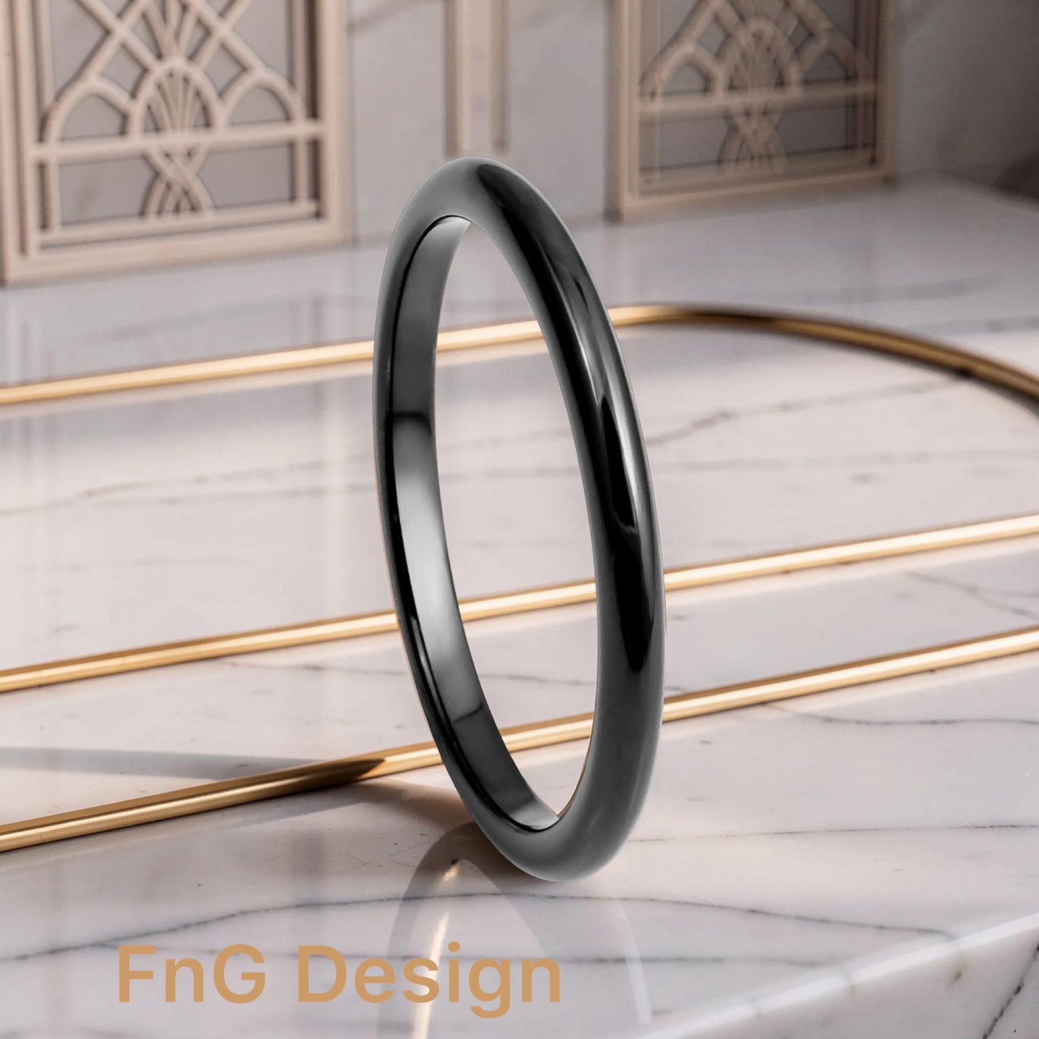 Tungsten Ring Black IP Plated High Polished Thin Band – 2mm