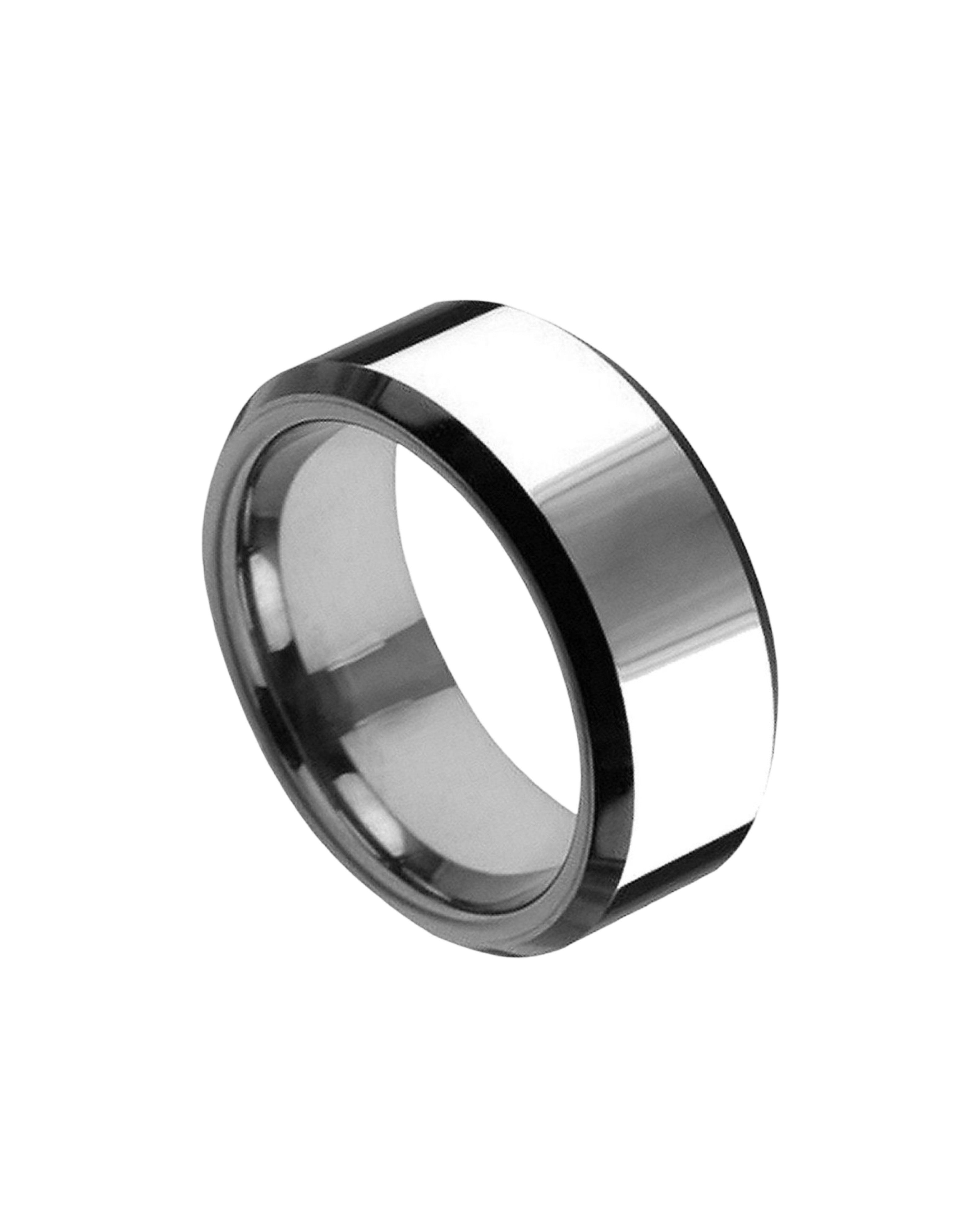 Tungsten Ring Flat High Polished (only the Beveled Edge is Black IP Plated) – 8mm