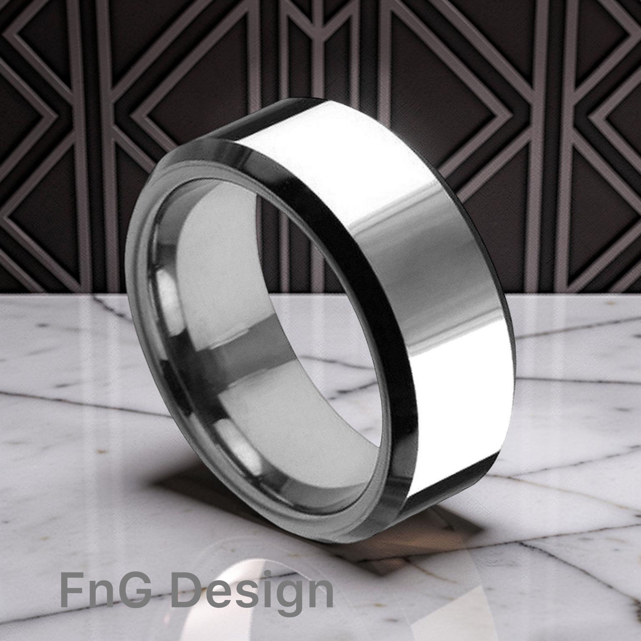 Tungsten Ring Flat High Polished (only the Beveled Edge is Black IP Plated) – 8mm