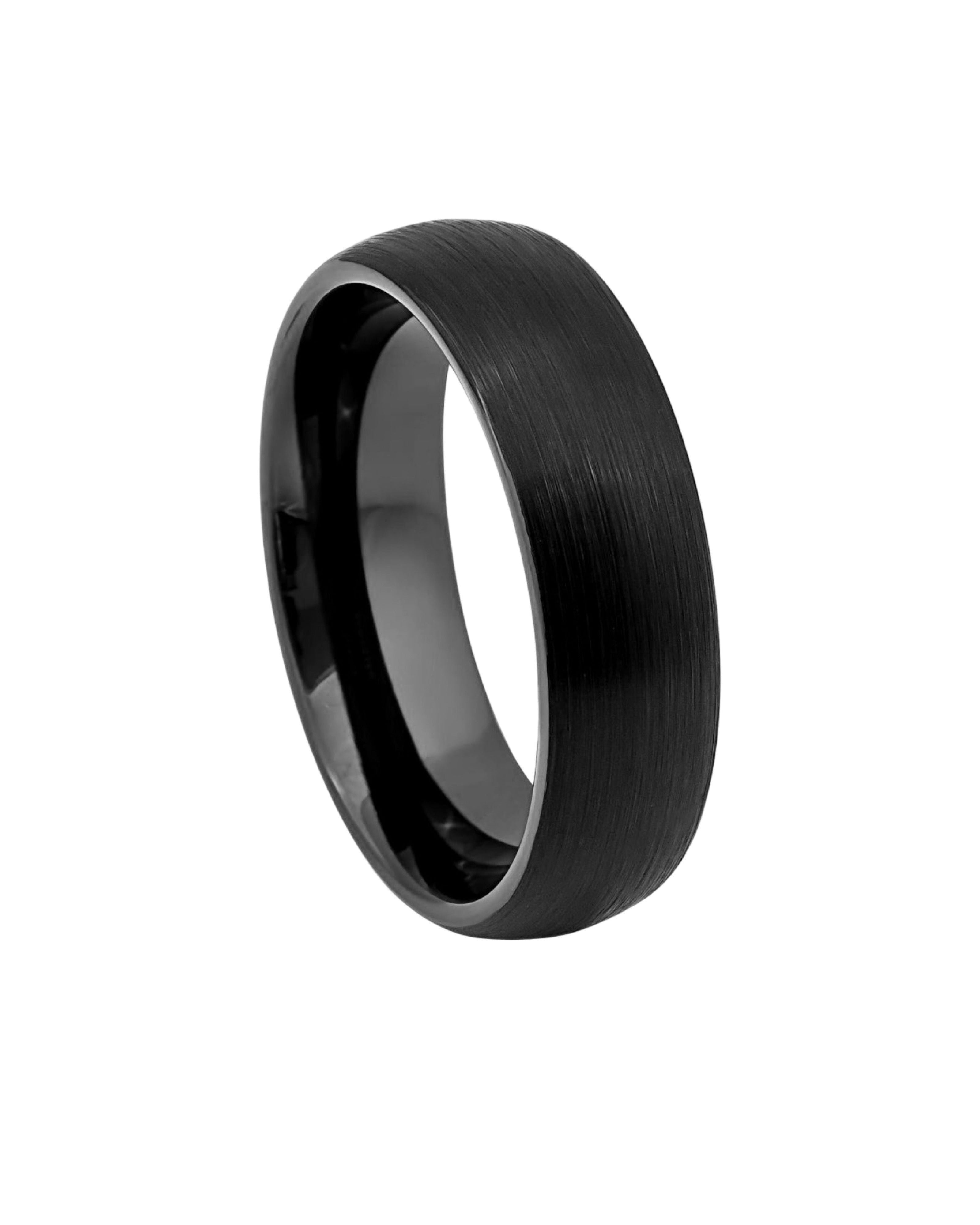Tungsten Ring Brushed Black IP Plated Classic Domed Band – 6mm