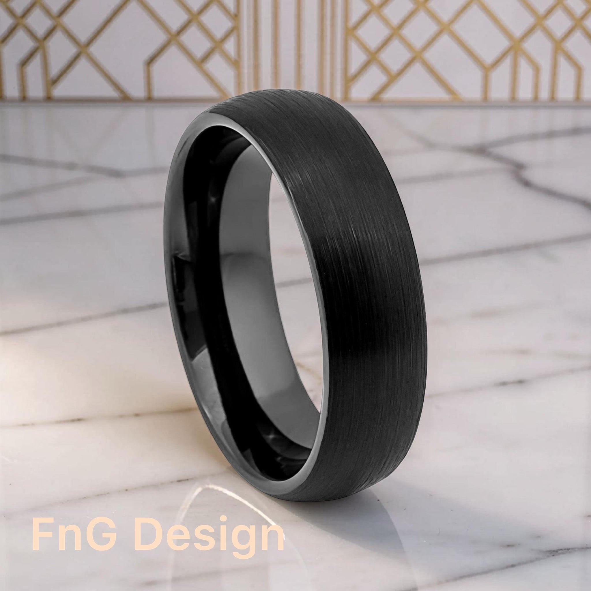 Tungsten Ring Brushed Black IP Plated Classic Domed Band – 6mm