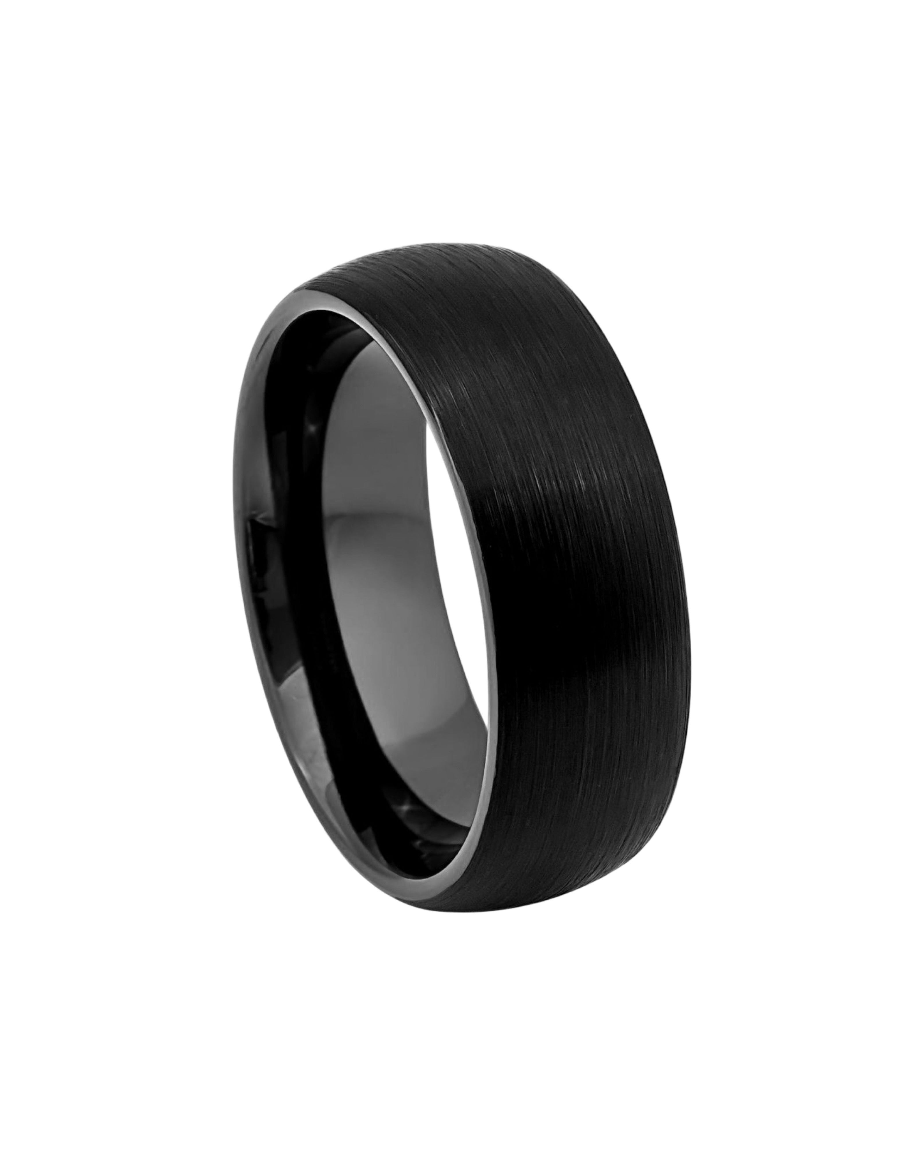 Tungsten Ring Brushed Black IP Plated Classic Domed Band – 8mm