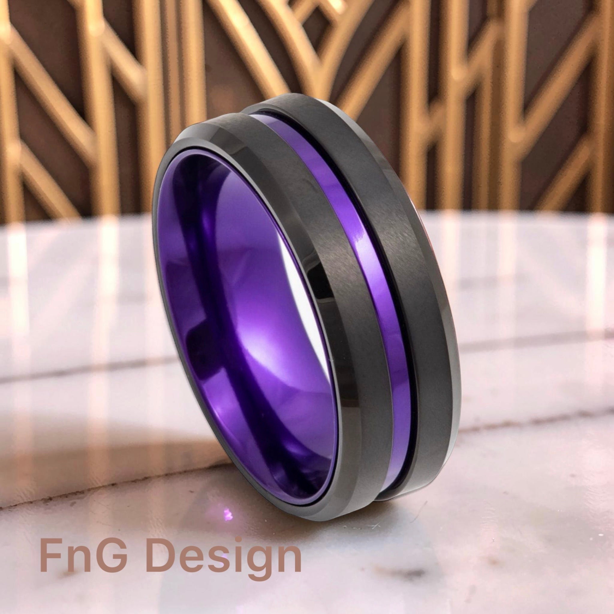 Black IP Plated, Grooved Center with Blue-Violet (Purple) Anodized Aluminum Sleeve - 8mm