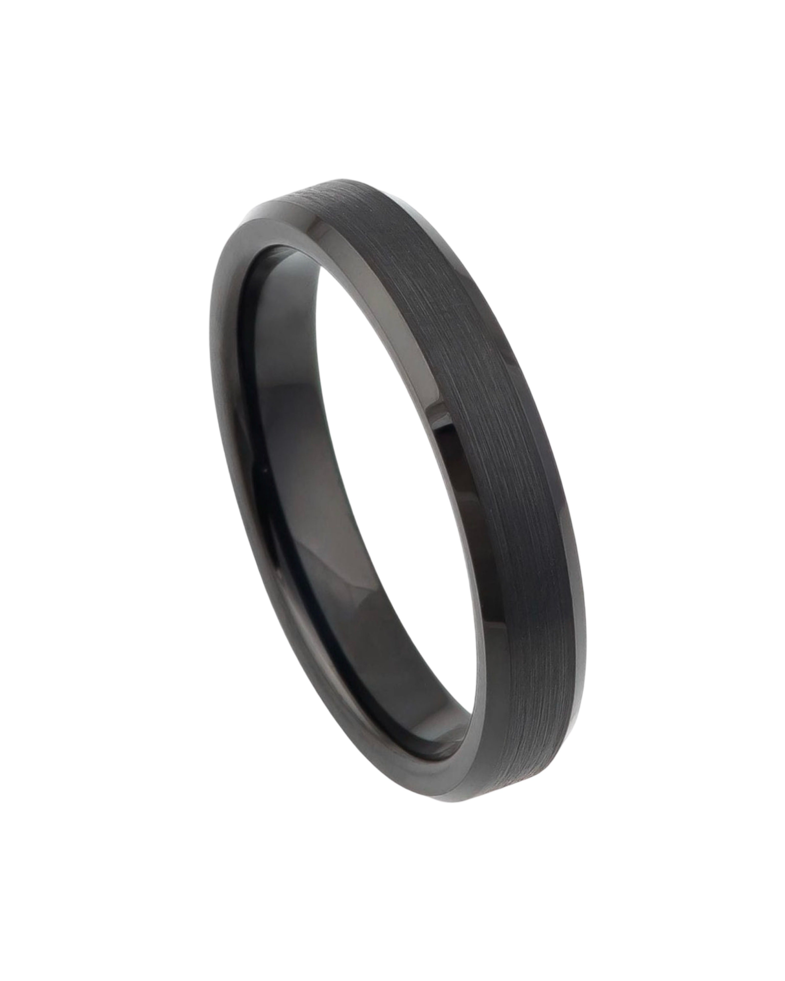 Tungsten Ring Flat Brushed Center High Polished Beveled Edge – 4mm
