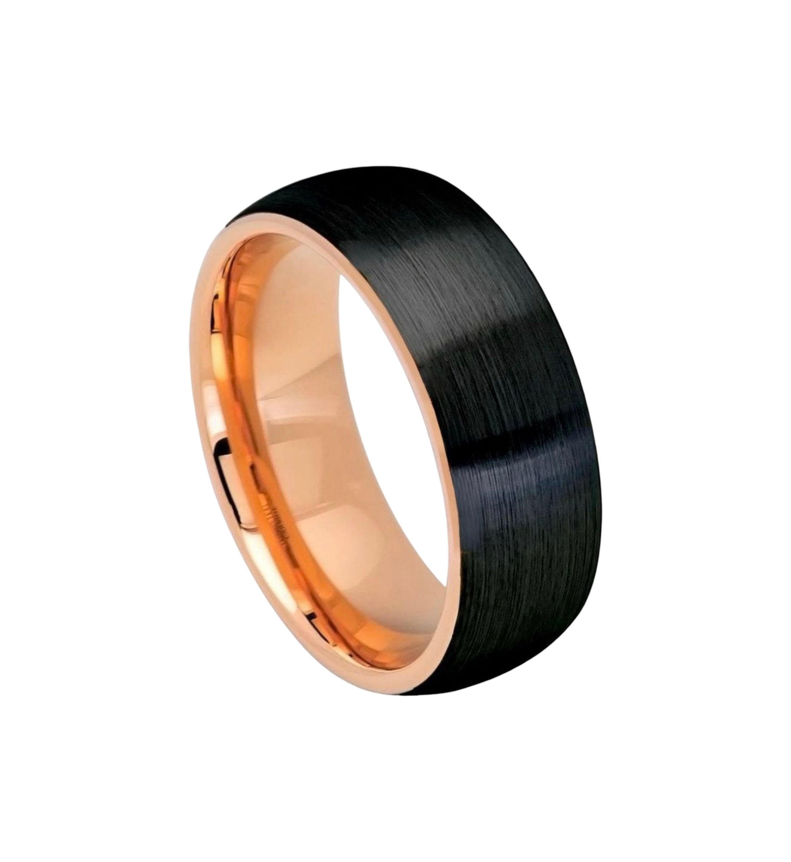 Tungsten Ring Two-tone Rose Gold IP and Brushed Black IP Plated Dome – 8mm