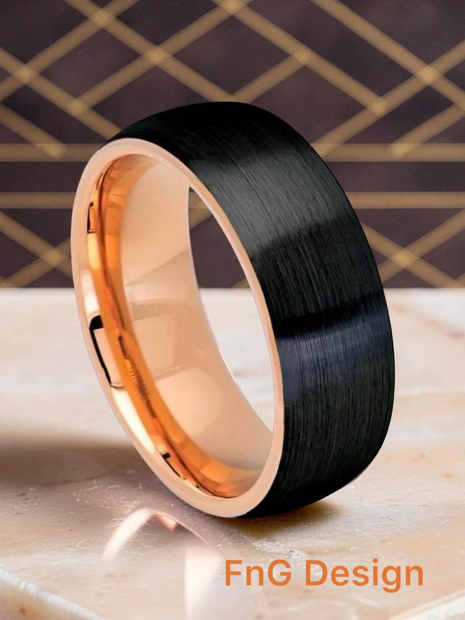 Tungsten Ring Two-tone Rose Gold IP and Brushed Black IP Plated Dome – 8mm