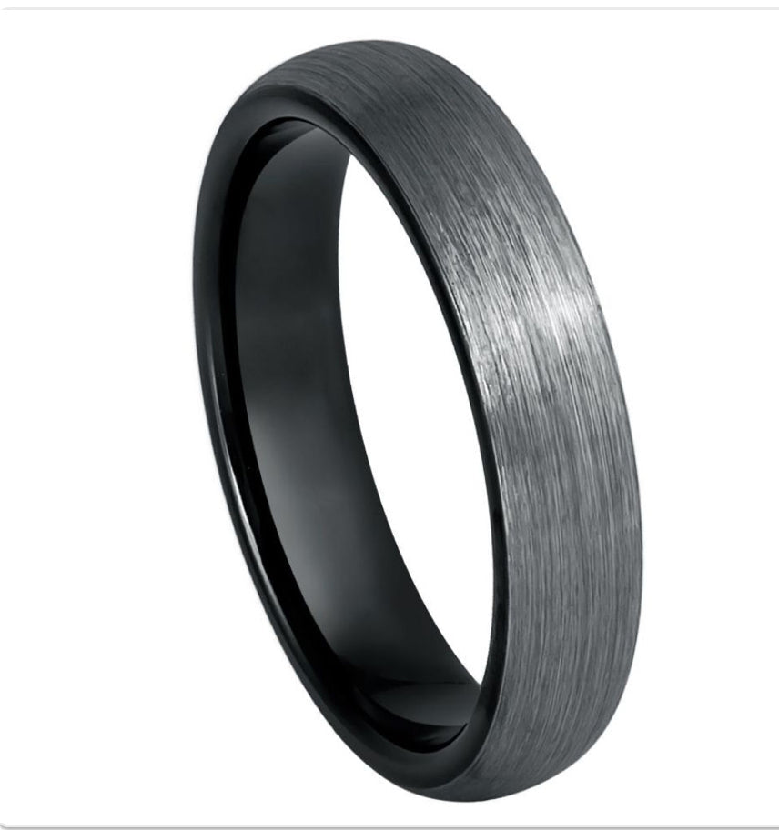 Tungsten Ring Black & Gun Metal IP Plated Domed Brushed – 4mm