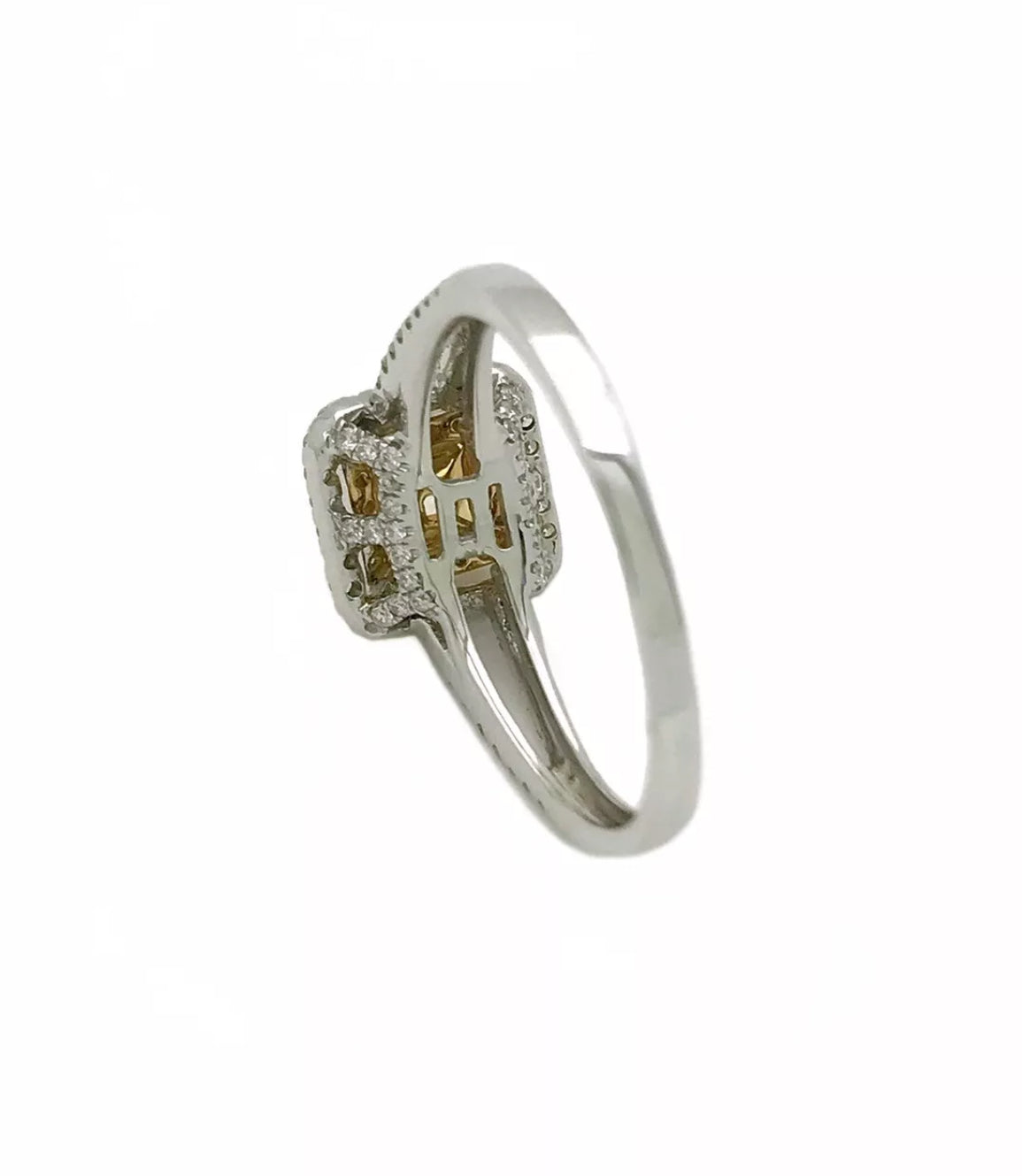 1.10 TCW (Ctr  0.51Ct)Natural Lt. Yellow Dia SI / White Dia 14K Wh/Yel Gold Ring