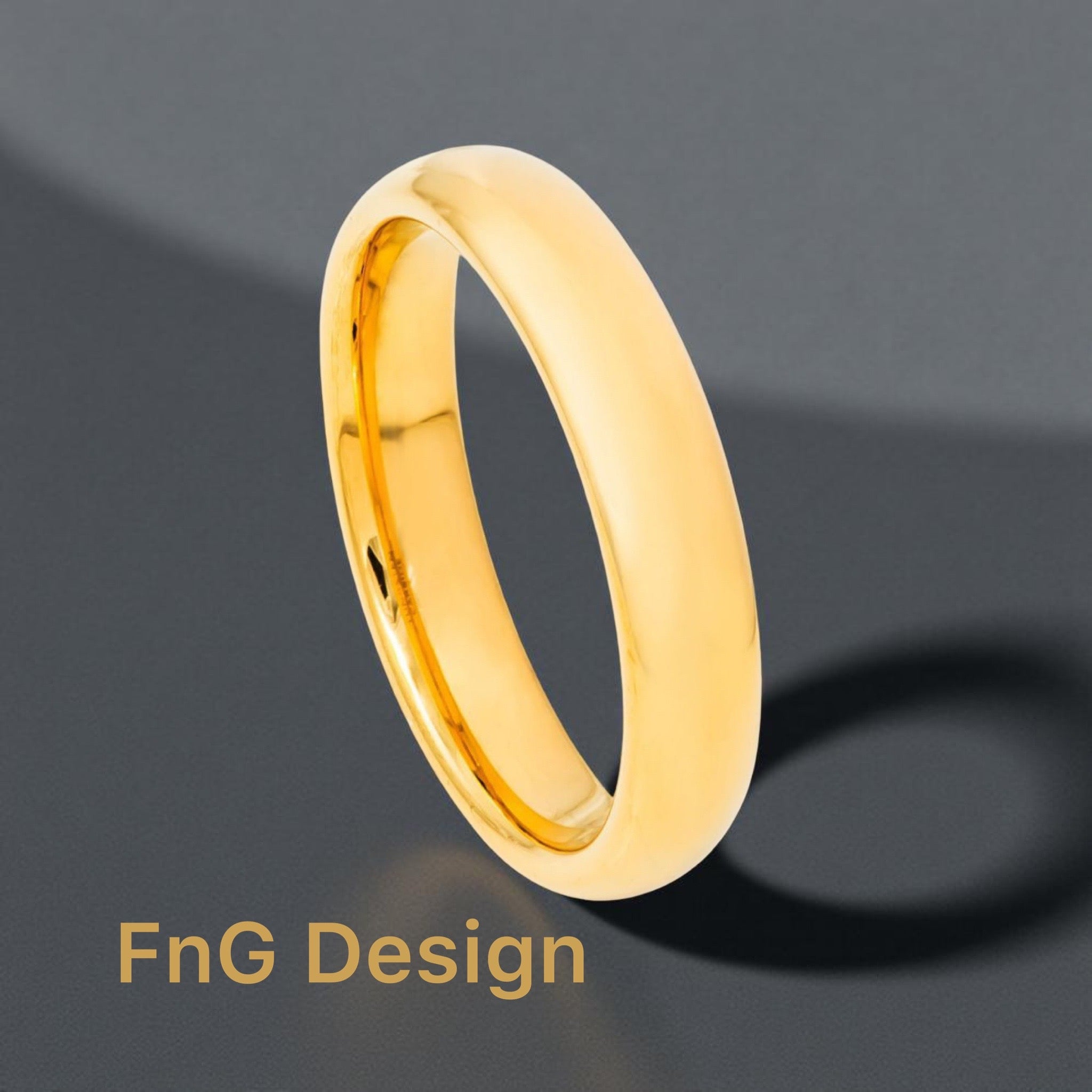 Tungsten Carbide Yellow Gold 4mm  IP Plated High Polished Domed Ring