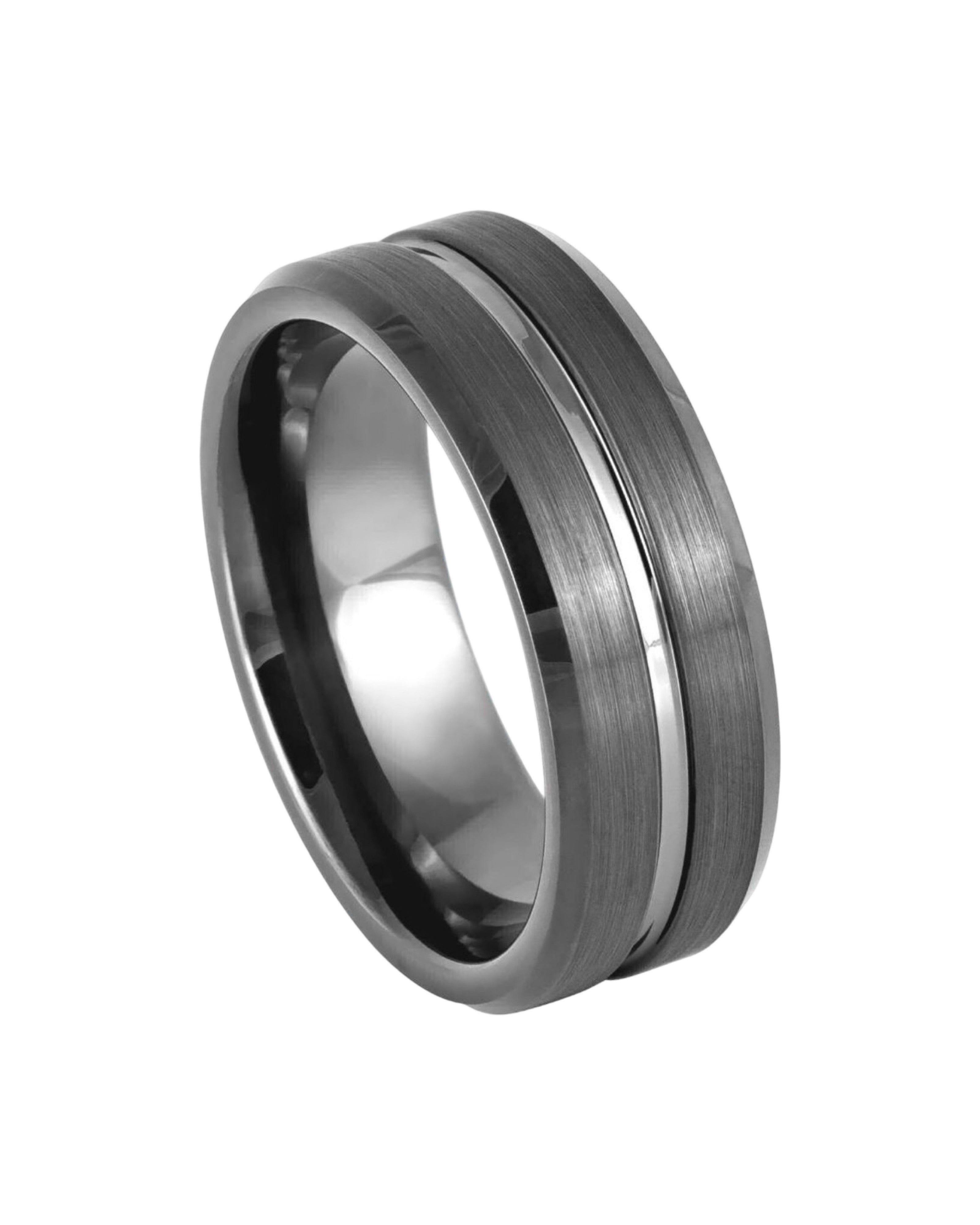 Gun Metal IP Plated Grooved Center Brushed Beveled Edge – 8mm